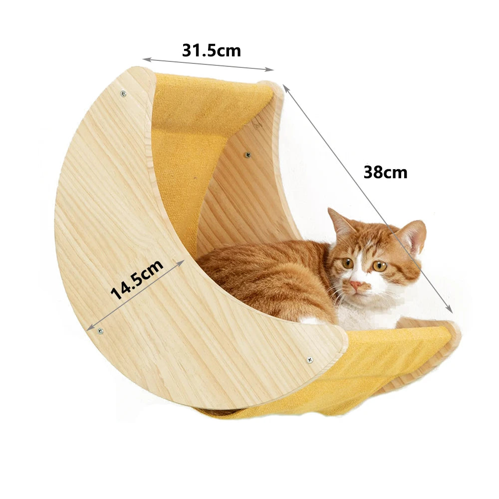 Étagère murale en forme de lune pour chat avec hamac et échelle-MeowGriff