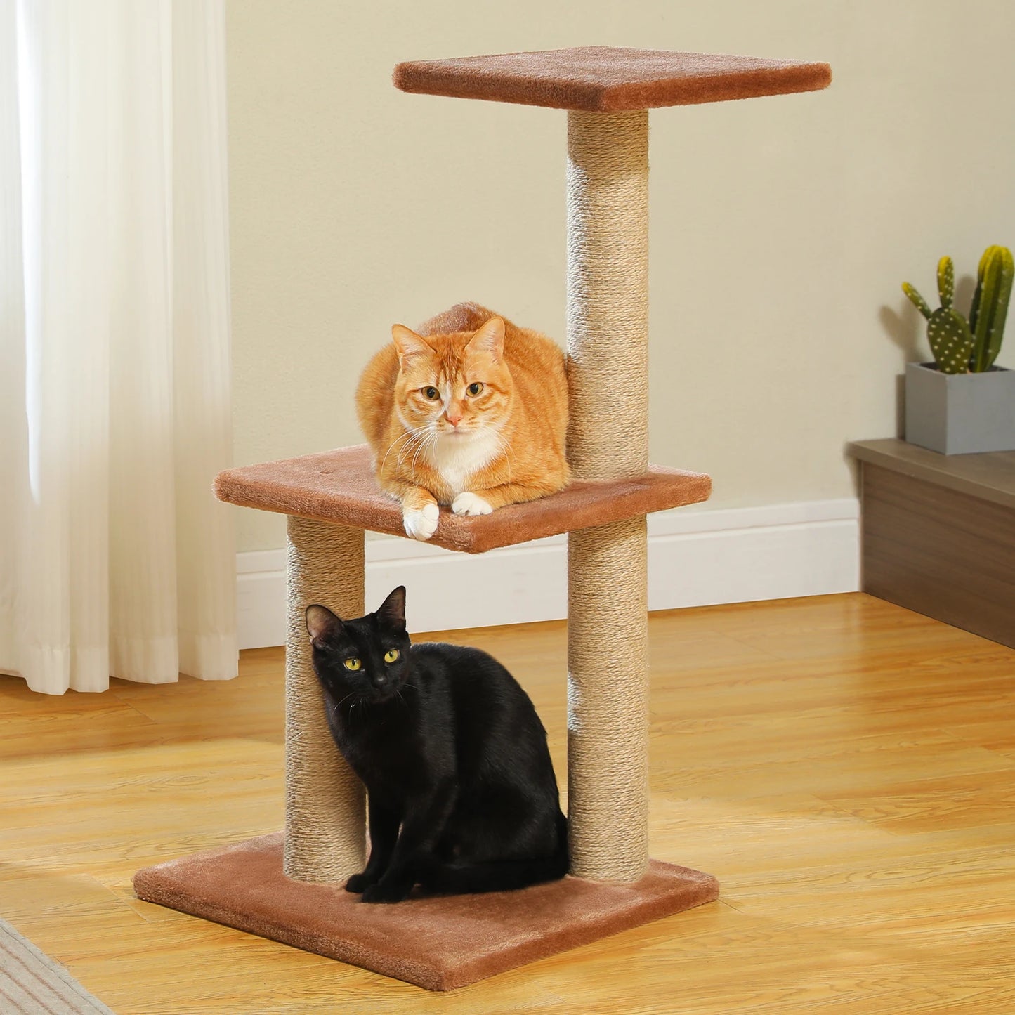 Tour pour chat réglable à 5 niveaux, du sol au plafond, avec poteaux à griffer en sisal, hamac en peluche et jouet suspendu – Design moderne en forme de cactus pour les jeux d'intérieur de plusieurs chats