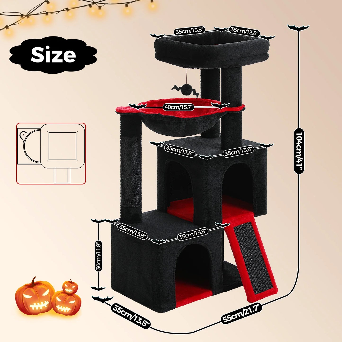Arbre à chat de luxe tout-en-un avec 2 condos spacieux, grand hamac, perchoir rembourré, poteaux à griffer et rampe – Centre robuste de jeu et de repos multi-chats pour gros chats avec sangle de sécurité.