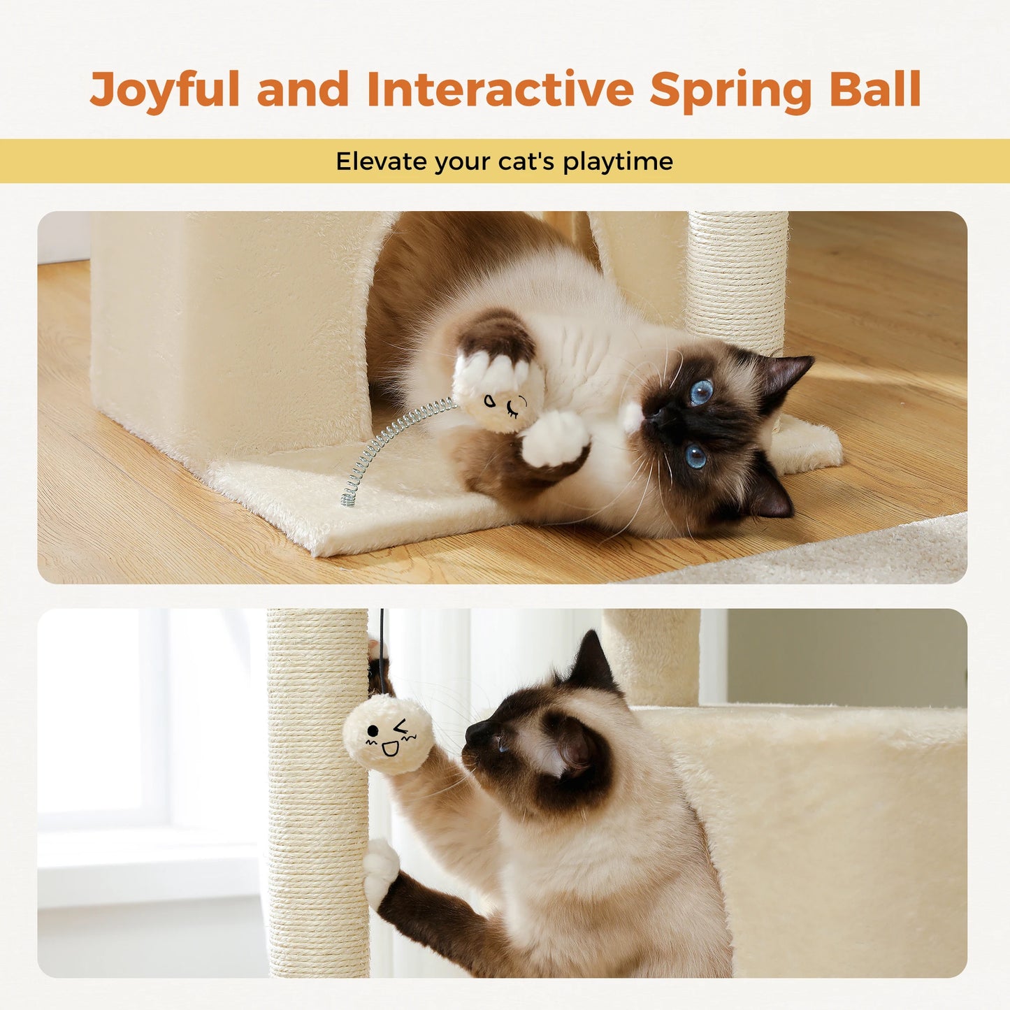 Arbre à chat de luxe tout-en-un avec 2 condos spacieux, grand hamac, perchoir rembourré, poteaux à griffer et rampe – Centre robuste de jeu et de repos multi-chats pour gros chats avec sangle de sécurité.