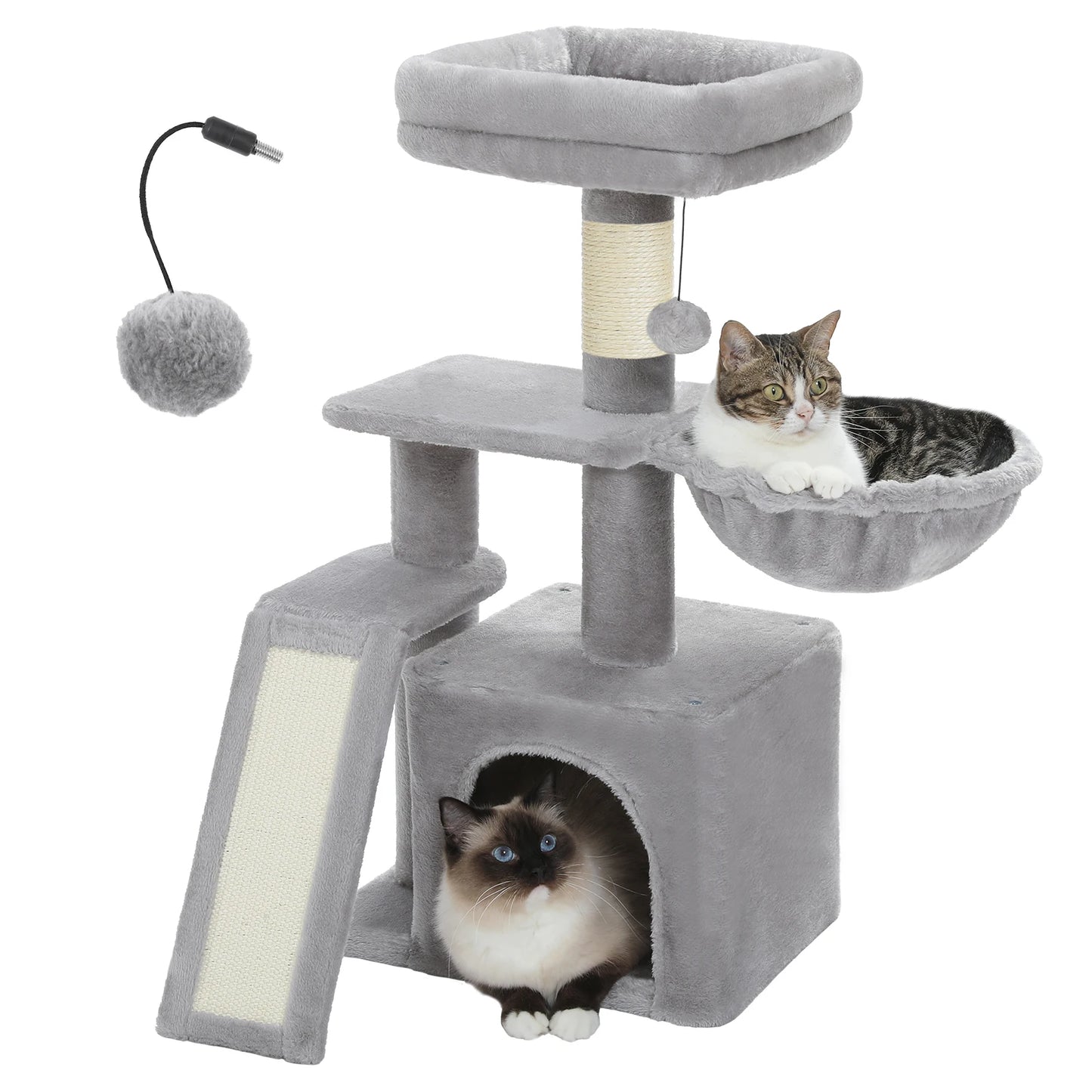 Tour pour chat réglable à 5 niveaux, du sol au plafond, avec poteaux à griffer en sisal, hamac en peluche et jouet suspendu – Design moderne en forme de cactus pour les jeux d'intérieur de plusieurs chats