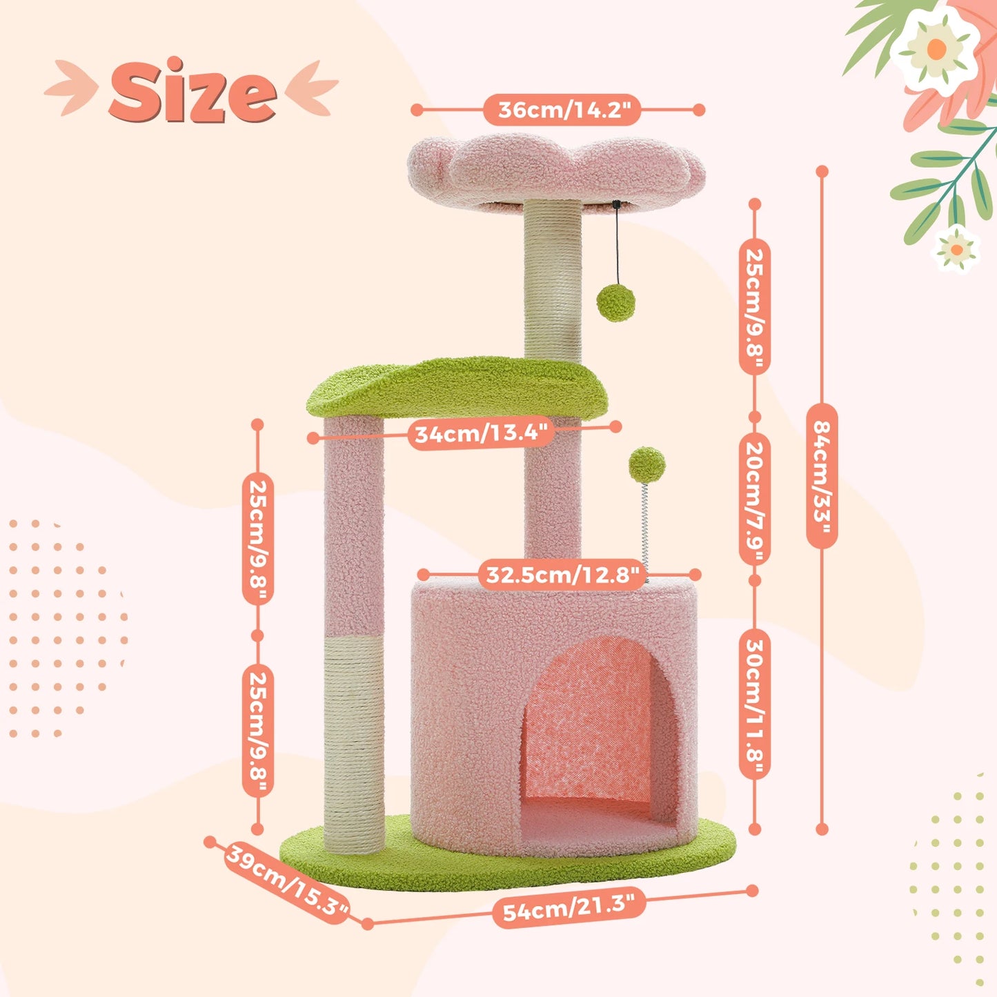 Arbre à chat cactus durable avec perchoir courbe, condo douillet, lit supérieur amovible, poteau à griffer en sisal naturel, tour pour chat d'intérieur.