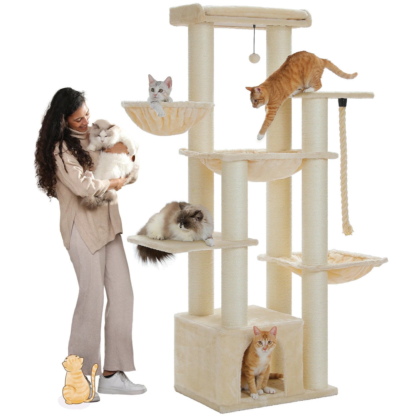 Arbre à chat pour gros chats avec 11 poteaux à griffer en sisal, 7 niveaux, plusieurs hamacs et perchoirs extra-larges – Château d’escalade robuste pour intérieur, adapté aux chats jusqu’à 10 kg.