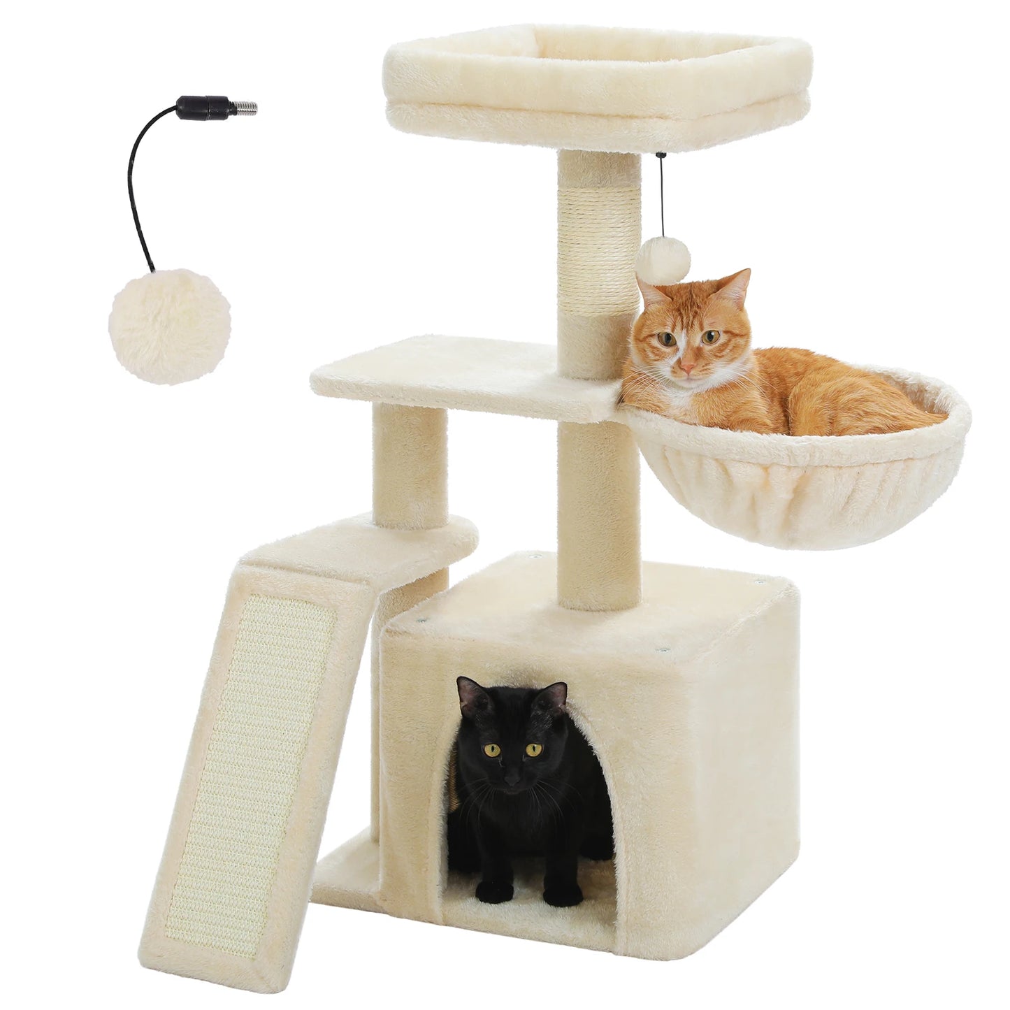 Tour pour chat réglable à 5 niveaux, du sol au plafond, avec poteaux à griffer en sisal, hamac en peluche et jouet suspendu – Design moderne en forme de cactus pour les jeux d'intérieur de plusieurs chats