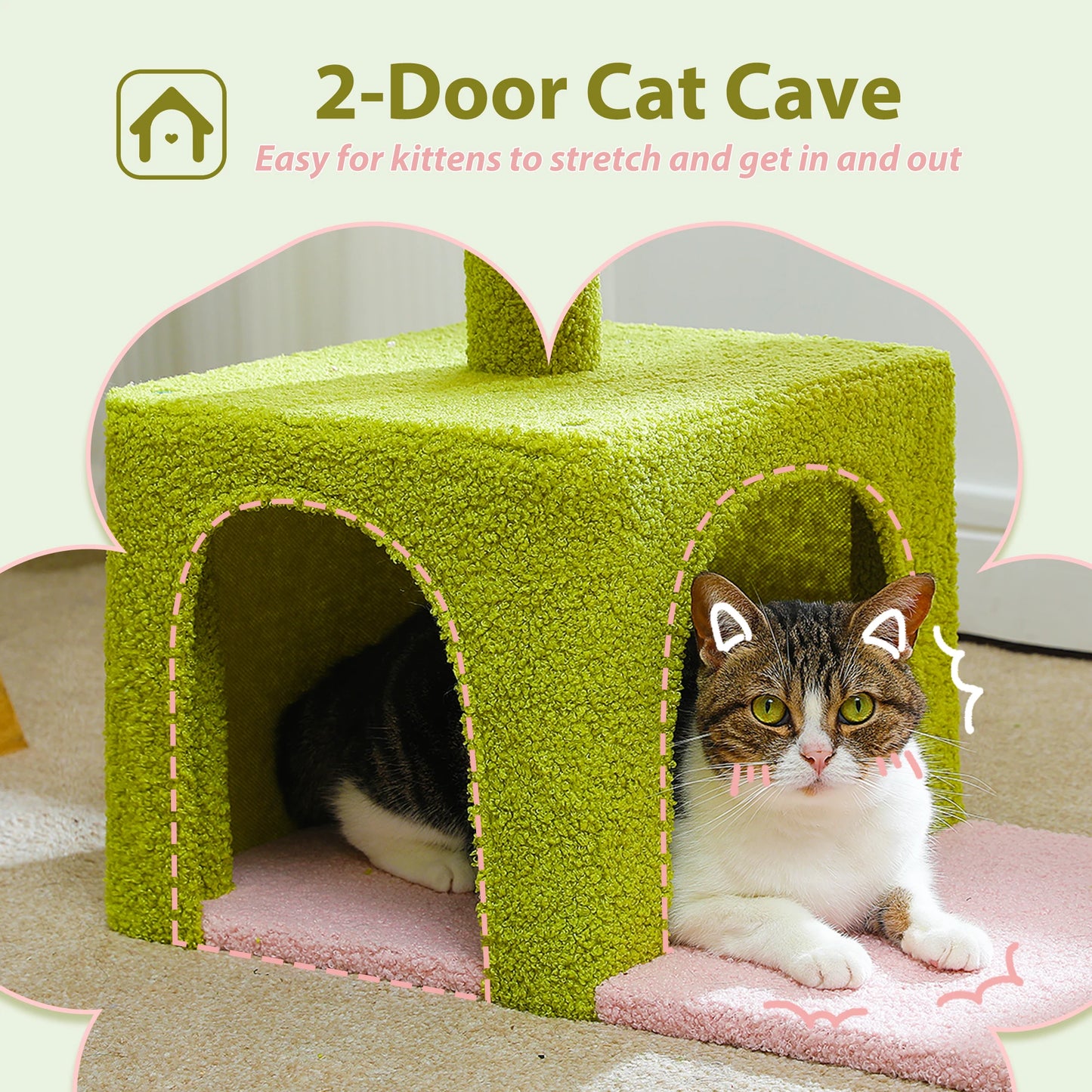 Arbre à chat fleuri avec grand hamac à cadre métallique, poteaux à griffer en sisal et perchoir rose – tour à chat stable, facile à nettoyer, avec condo spacieux à deux portes, idéal pour petits chats en intérieur.