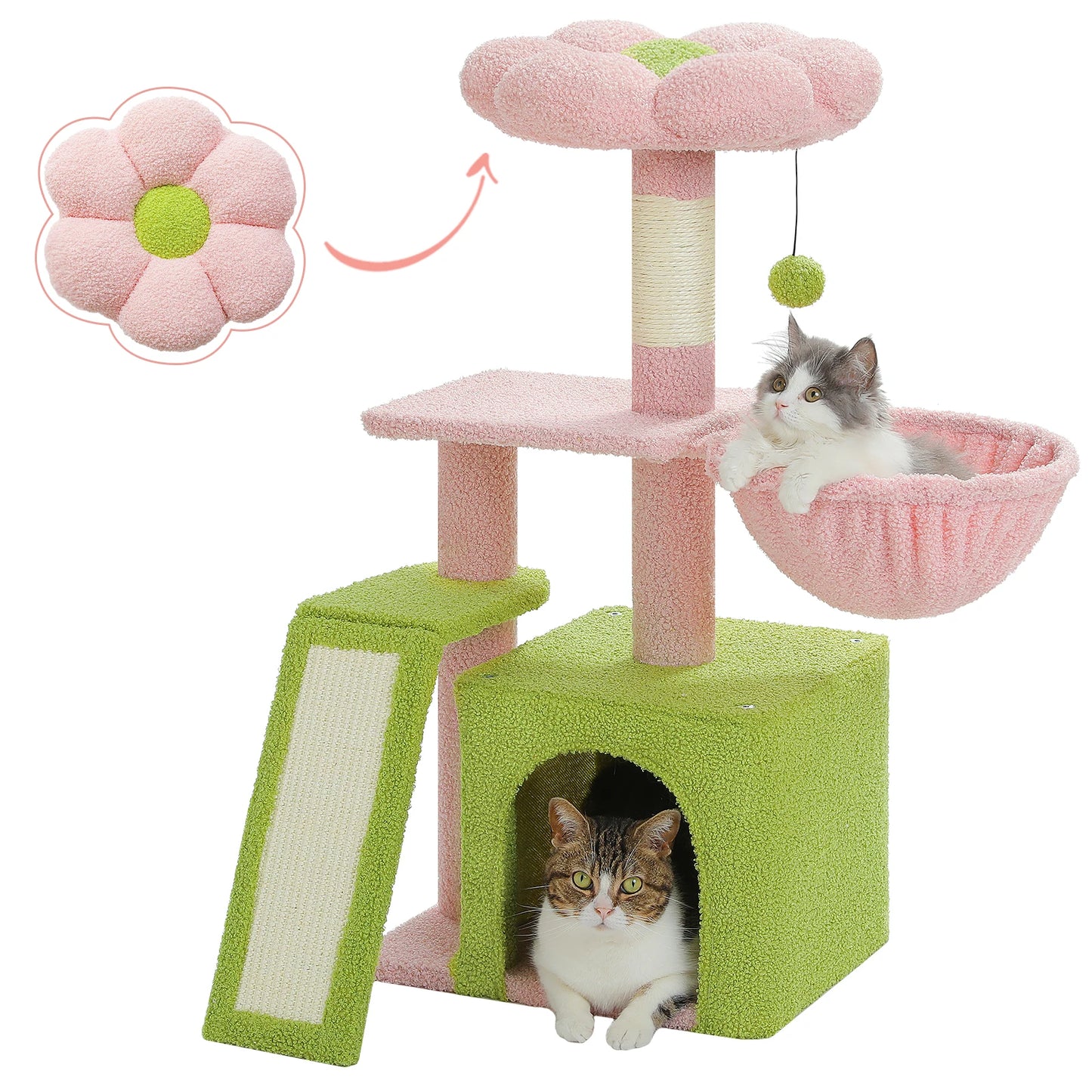 Arbre à chat tour cactus pour petits chats avec rampe à griffer en sisal, hamac douillet, condo pour chat et perchoir supérieur amovible – Aire de jeux compacte pour chat d’intérieur.