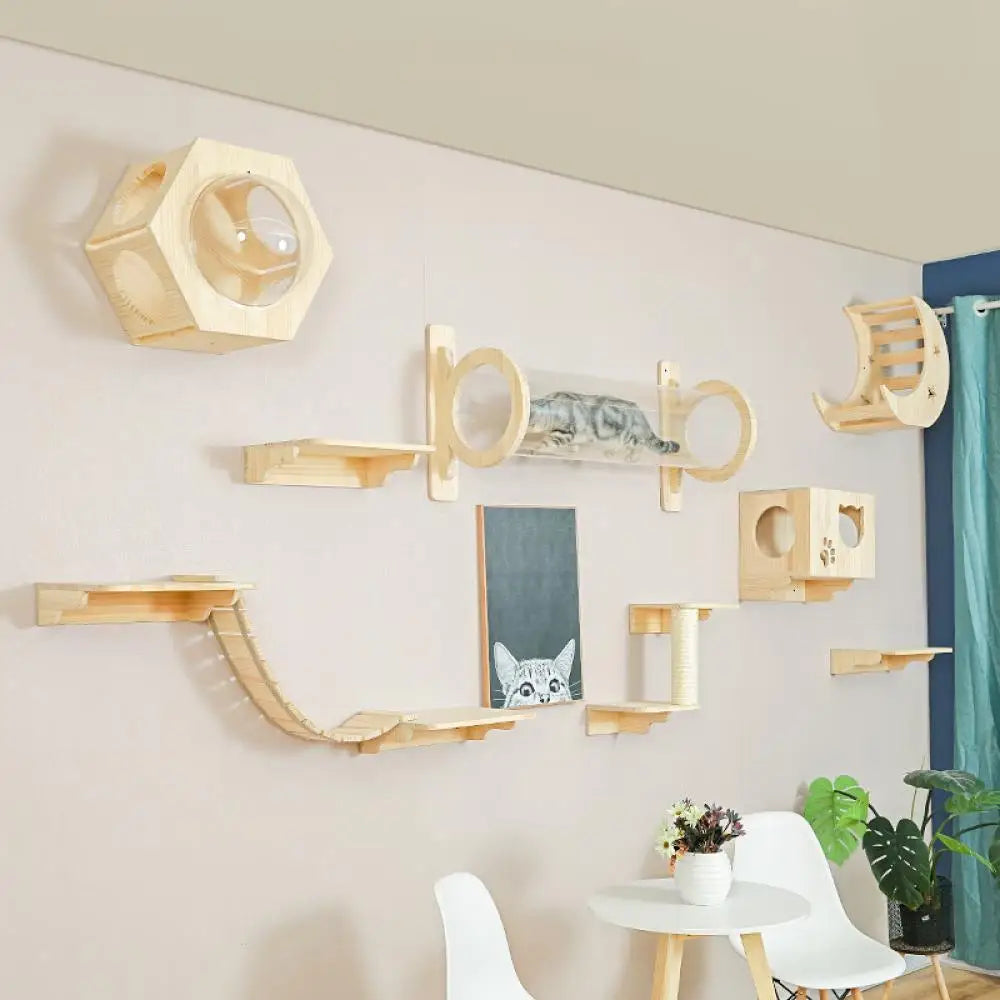 Hamac mural pour chat 1 pièce, lit pour chat en bois, étagères murales à griffer, plateforme d’escalade élevée, meuble arbre à chat d’intérieur.