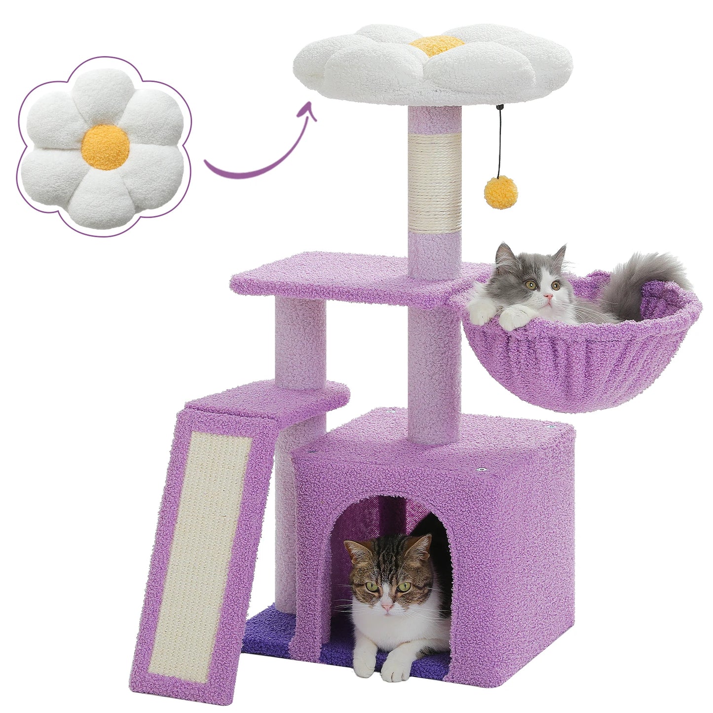 Arbre à chat tour cactus pour petits chats avec rampe à griffer en sisal, hamac douillet, condo pour chat et perchoir supérieur amovible – Aire de jeux compacte pour chat d’intérieur.