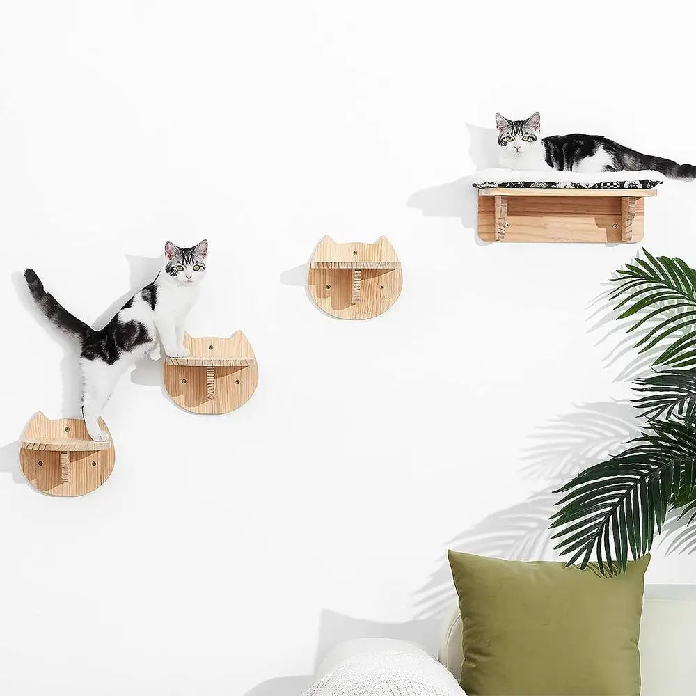 Hamac mural pour chat 1 pièce, lit pour chat en bois, étagères murales à griffer, plateforme d’escalade élevée, meuble arbre à chat d’intérieur.