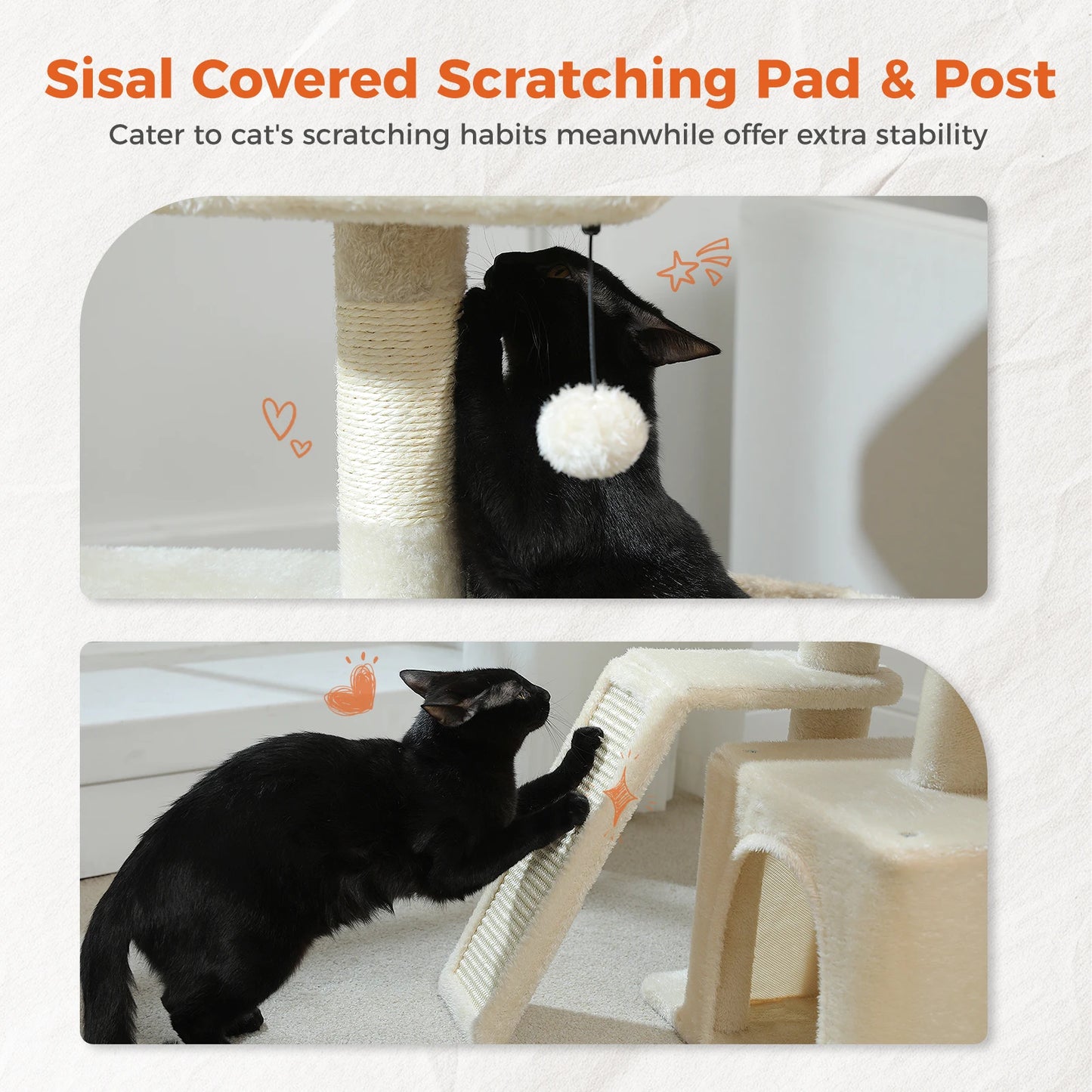 Tour pour chat réglable à 5 niveaux, du sol au plafond, avec poteaux à griffer en sisal, hamac en peluche et jouet suspendu – Design moderne en forme de cactus pour les jeux d'intérieur de plusieurs chats