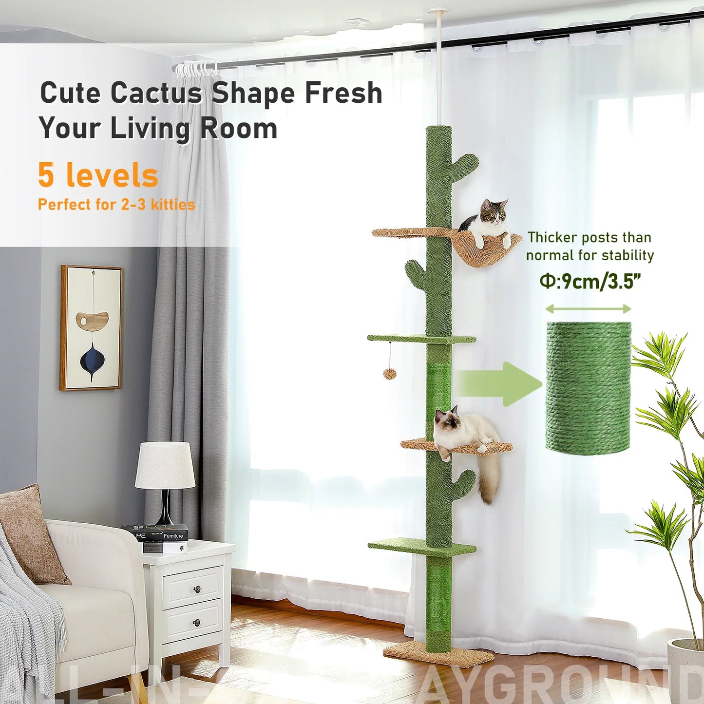 Tour d'arbre à chat d'intérieur transformable avec grand hamac moelleux, Perchoir supérieur amovible et poteaux à griffer en sisal naturel