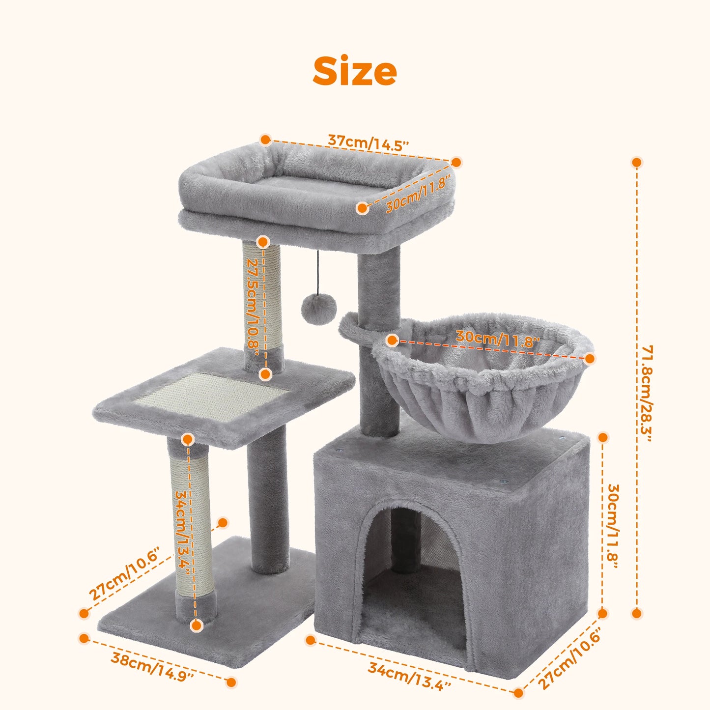 Tour pour chat réglable à 5 niveaux, du sol au plafond, avec poteaux à griffer en sisal, hamac en peluche et jouet suspendu – Design moderne en forme de cactus pour les jeux d'intérieur de plusieurs chats