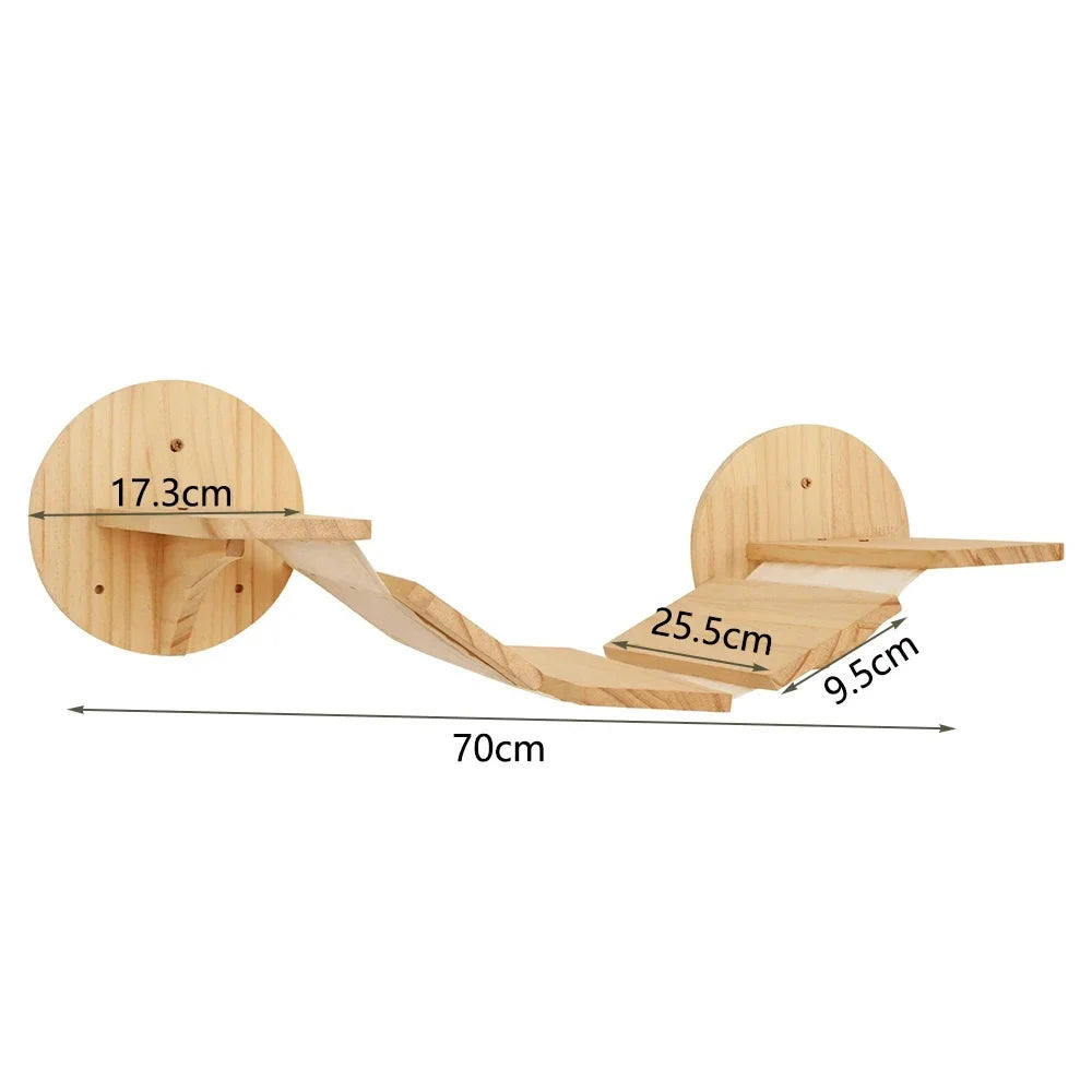 Arbre à chat en bois mural avec perchoirs flottants, poteaux à griffer en sisal, hamac, marches et échelle – Aire de jeux verticale pour chat peu encombrante