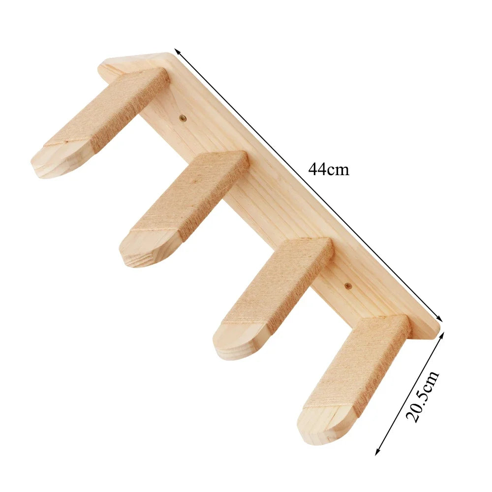Arbre à chat en bois mural avec perchoirs flottants, poteaux à griffer en sisal, hamac, marches et échelle – Aire de jeux verticale pour chat peu encombrante