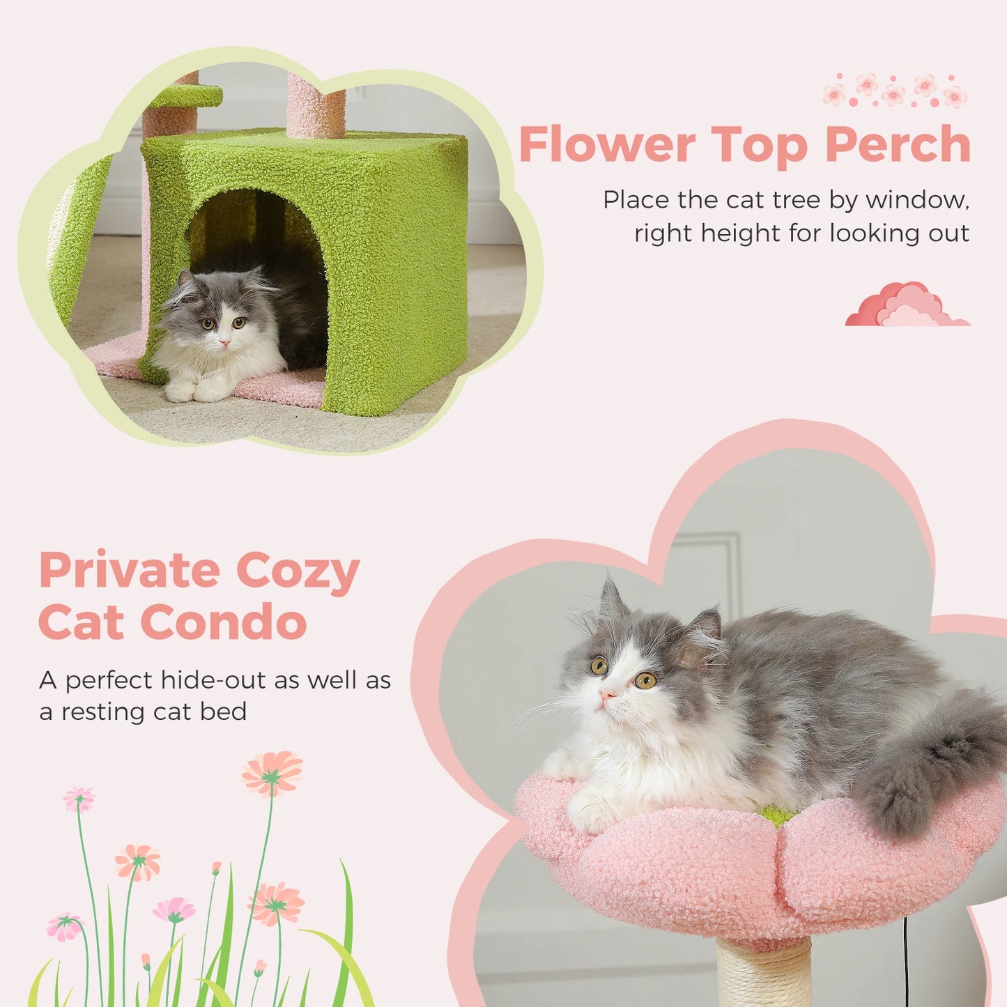 Arbre à chat tour cactus pour petits chats avec rampe à griffer en sisal, hamac douillet, condo pour chat et perchoir supérieur amovible – Aire de jeux compacte pour chat d’intérieur.