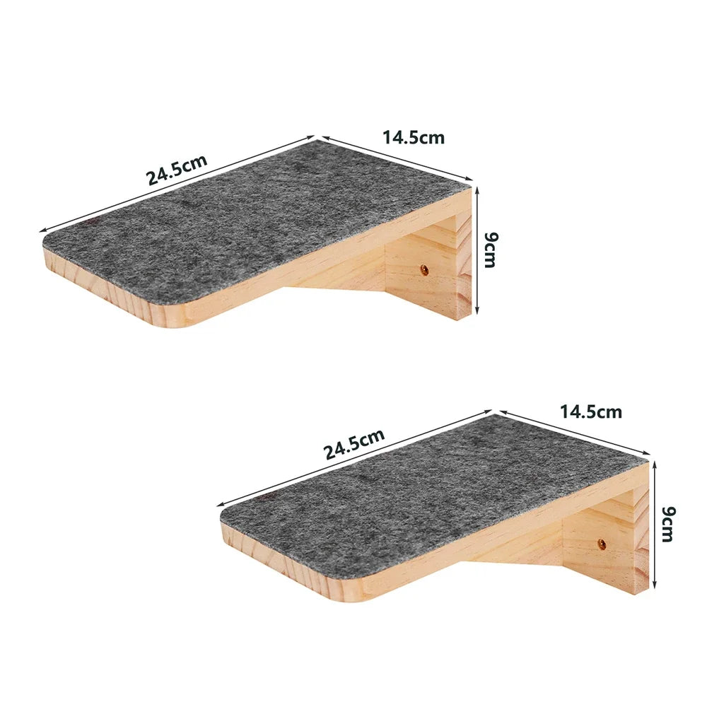 Arbre à chat en bois mural avec perchoirs flottants, poteaux à griffer en sisal, hamac, marches et échelle – Aire de jeux verticale pour chat peu encombrante