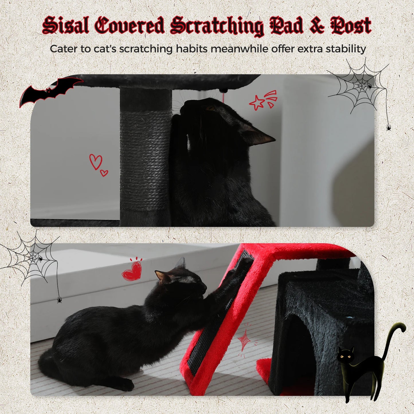 Tour pour chat réglable à 5 niveaux, du sol au plafond, avec poteaux à griffer en sisal, hamac en peluche et jouet suspendu – Design moderne en forme de cactus pour les jeux d'intérieur de plusieurs chats