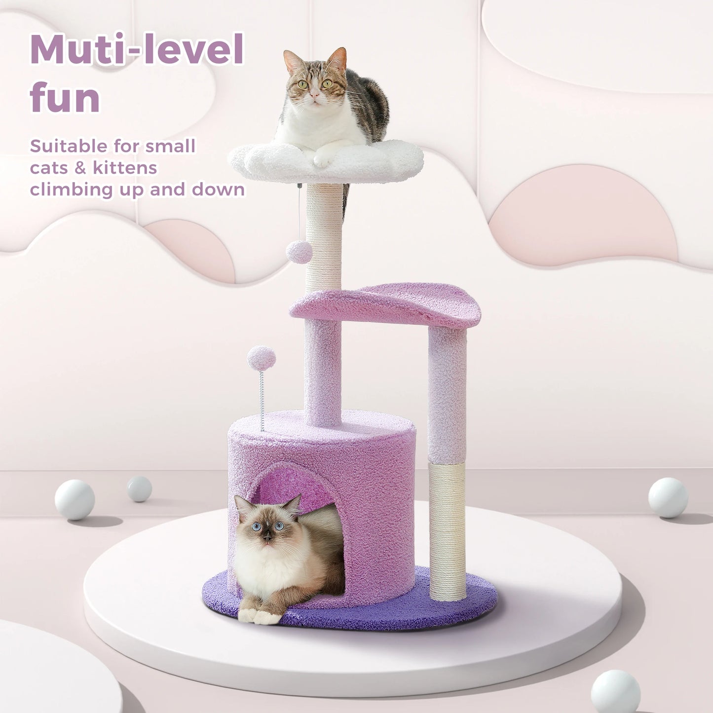 Arbre à chat cactus durable avec perchoir courbe, condo douillet, lit supérieur amovible, poteau à griffer en sisal naturel, tour pour chat d'intérieur.