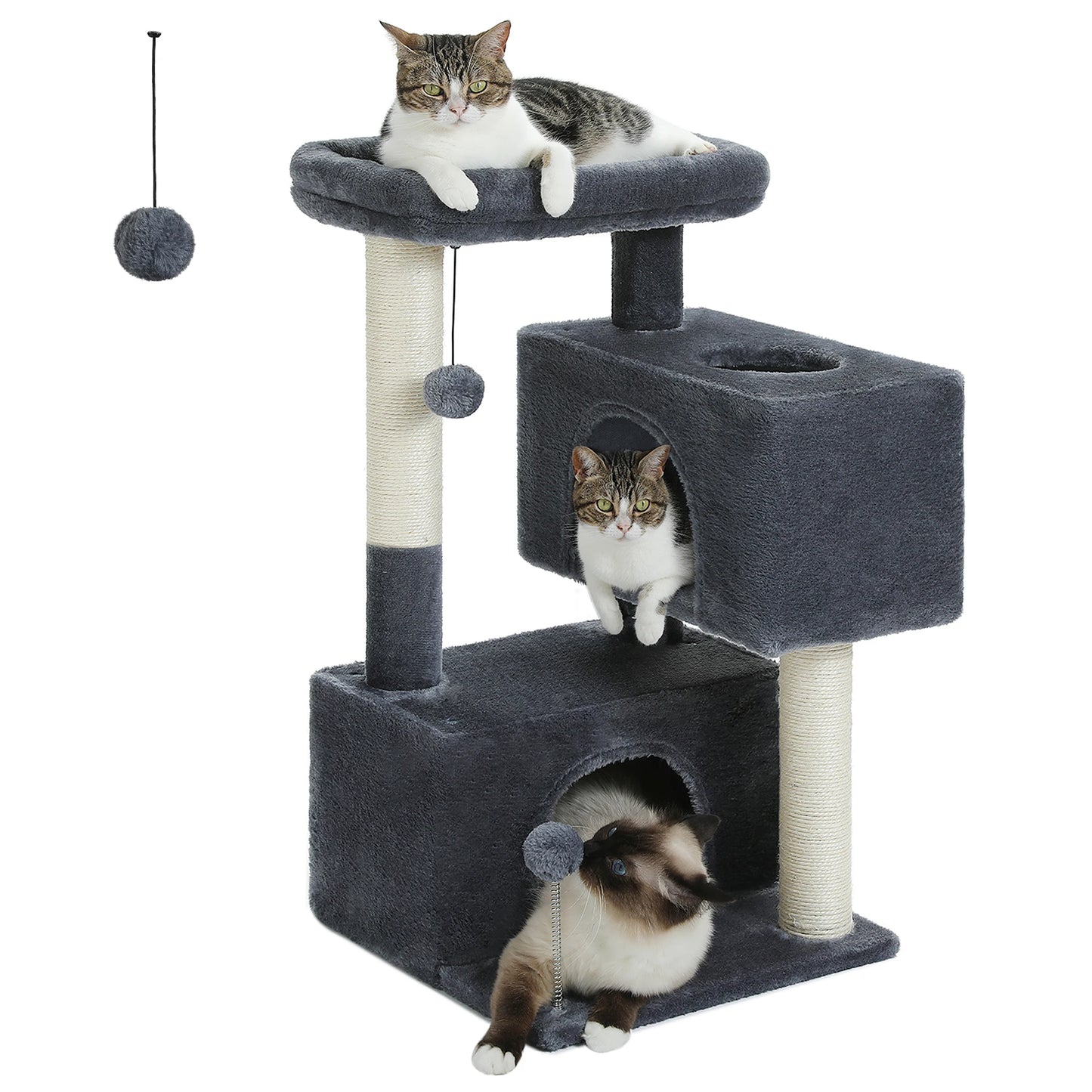 Arbre à chat de luxe tout-en-un avec 2 condos spacieux, grand hamac, perchoir rembourré, poteaux à griffer et rampe – Centre robuste de jeu et de repos multi-chats pour gros chats avec sangle de sécurité.