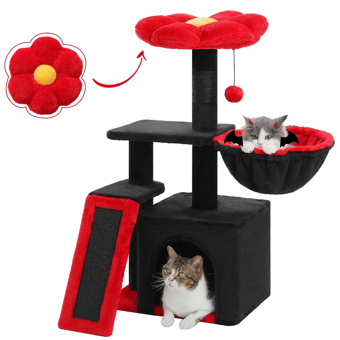 Arbre à chat tour cactus pour petits chats avec rampe à griffer en sisal, hamac douillet, condo pour chat et perchoir supérieur amovible – Aire de jeux compacte pour chat d’intérieur.
