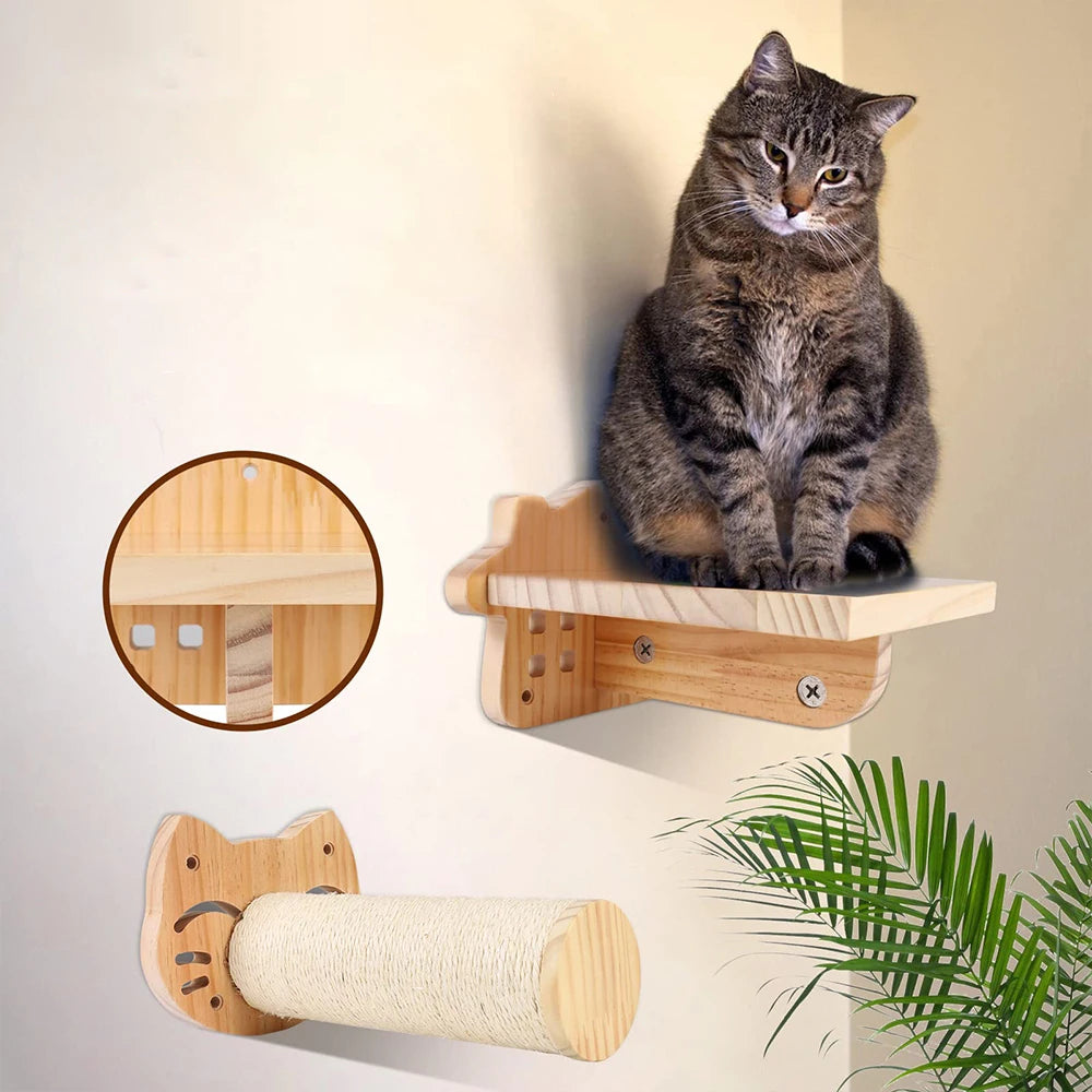 Hamac mural pour chat 1 pièce, lit pour chat en bois, étagères murales à griffer, plateforme d’escalade élevée, meuble arbre à chat d’intérieur.