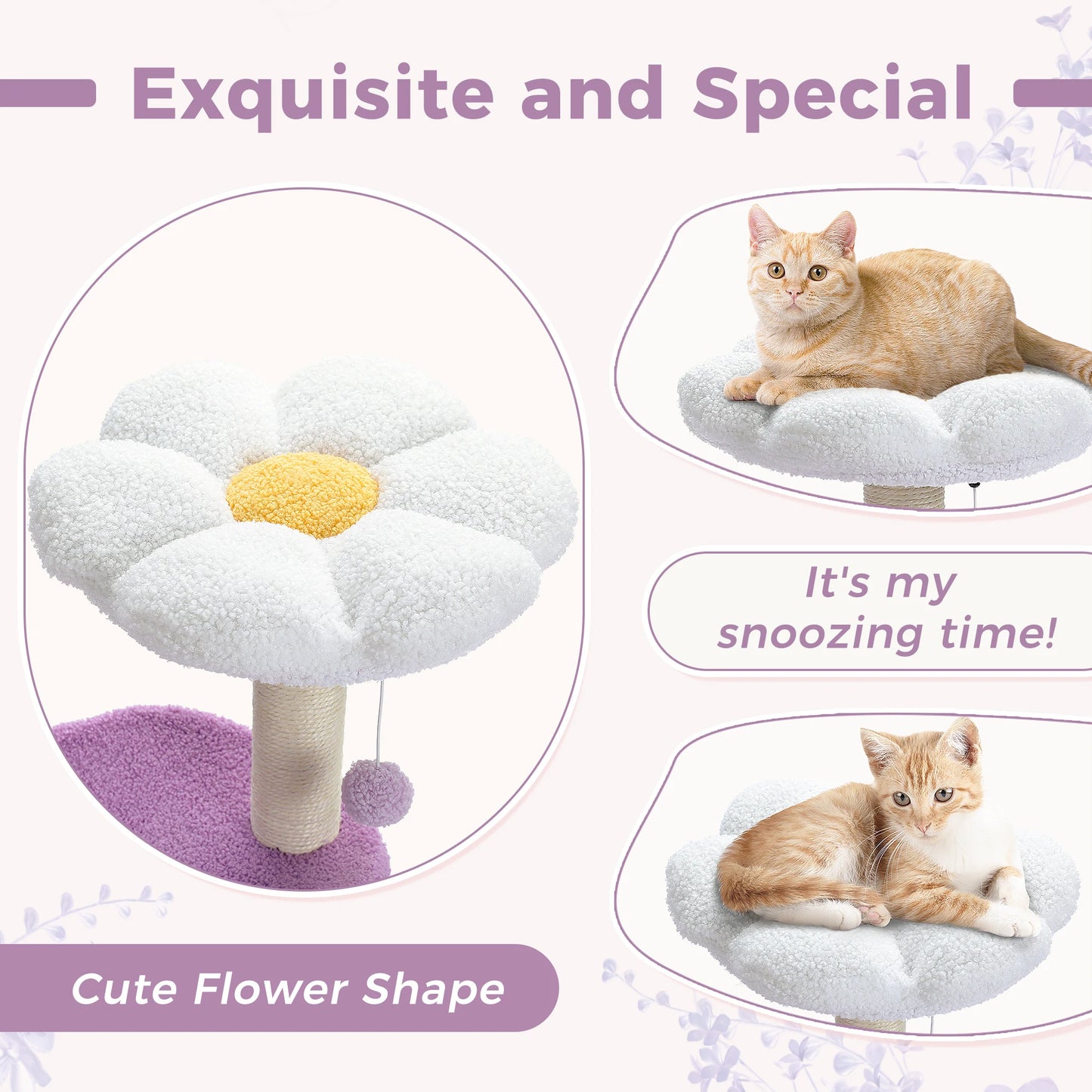 Arbre à chat cactus durable avec perchoir courbe, condo douillet, lit supérieur amovible, poteau à griffer en sisal naturel, tour pour chat d'intérieur.