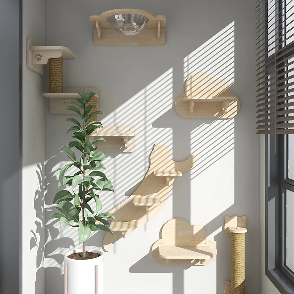 Hamac mural pour chat 1 pièce, lit pour chat en bois, étagères murales à griffer, plateforme d’escalade élevée, meuble arbre à chat d’intérieur.