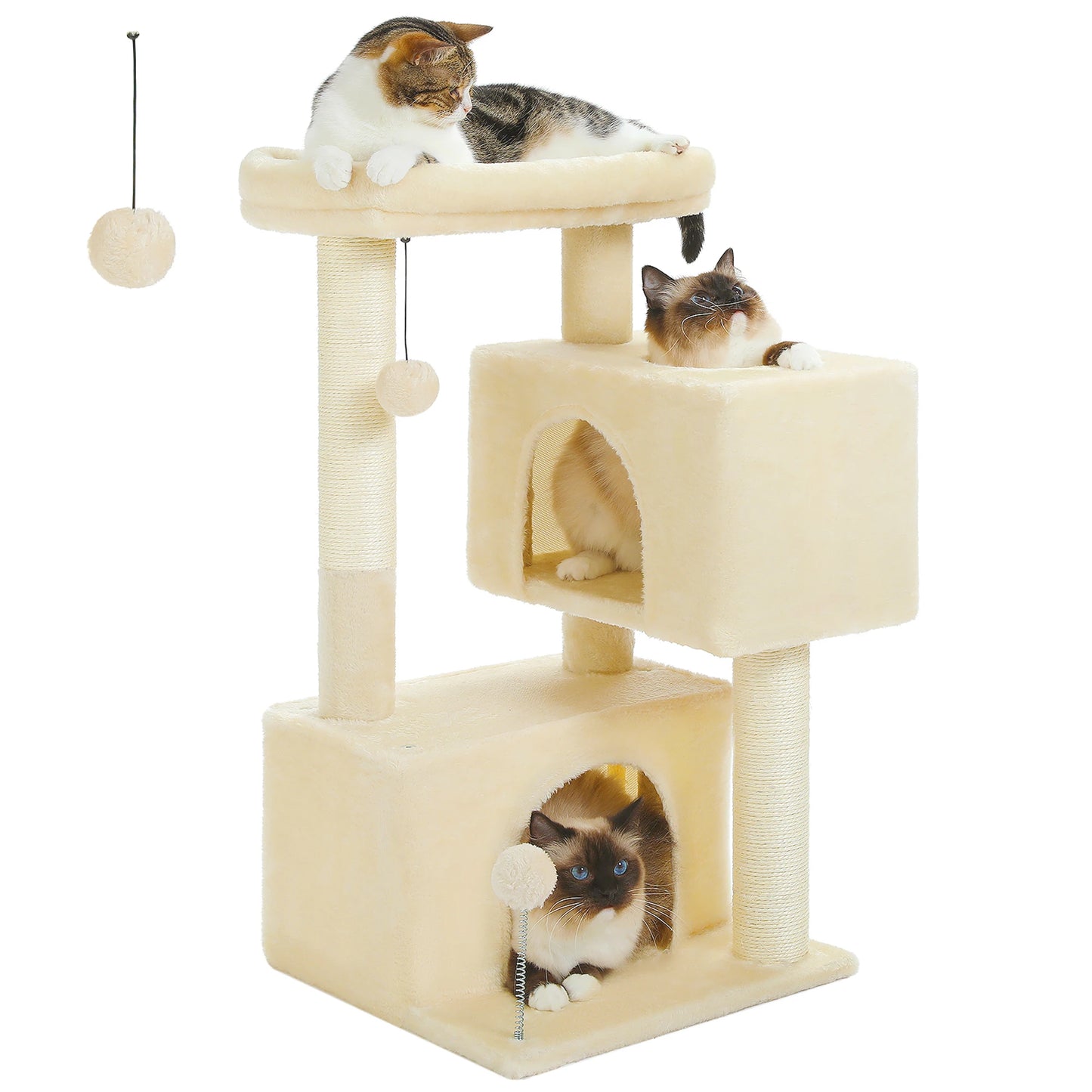 Arbre à chat de luxe tout-en-un avec 2 condos spacieux, grand hamac, perchoir rembourré, poteaux à griffer et rampe – Centre robuste de jeu et de repos multi-chats pour gros chats avec sangle de sécurité.