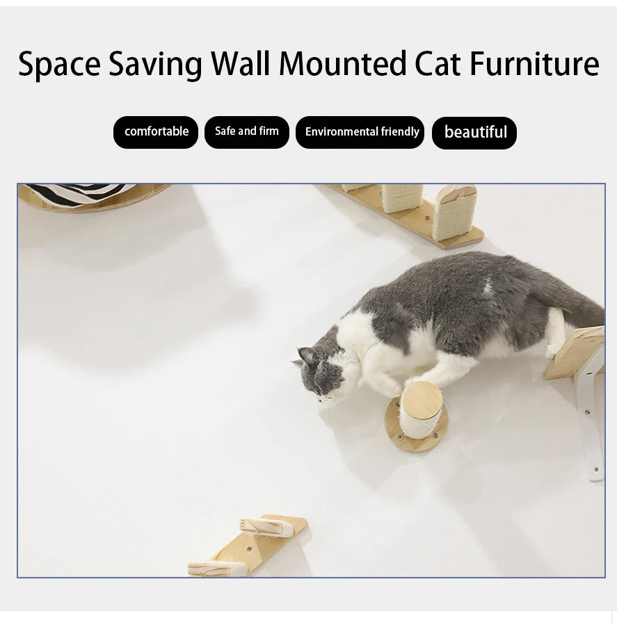 Hamac mural pour chat 1 pièce, lit pour chat en bois, étagères murales à griffer, plateforme d’escalade élevée, meuble arbre à chat d’intérieur.