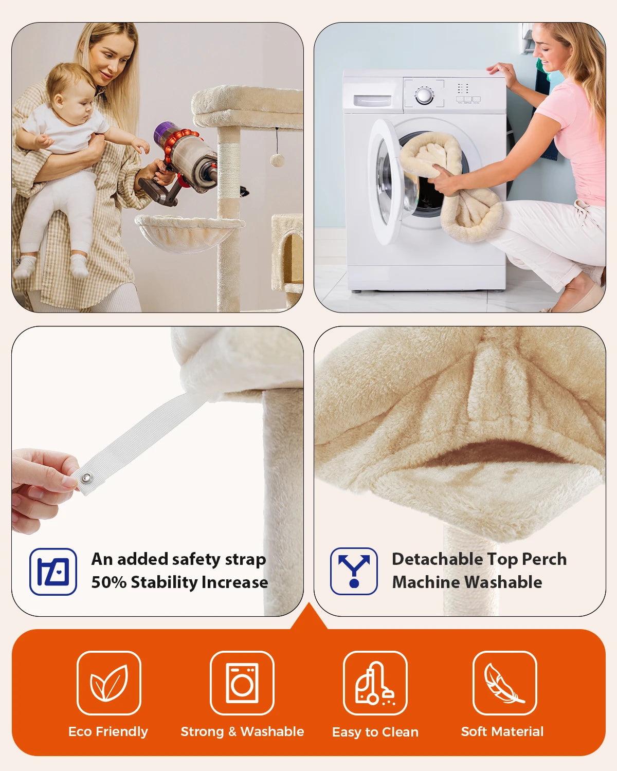 Tour d'arbre à chat à 5 niveaux pour grands chats avec hamac extra-large, niche confortable, poteaux à griffer en sisal et perchoir moelleux – Centre d'activités d'intérieur adapté aux chats lourds