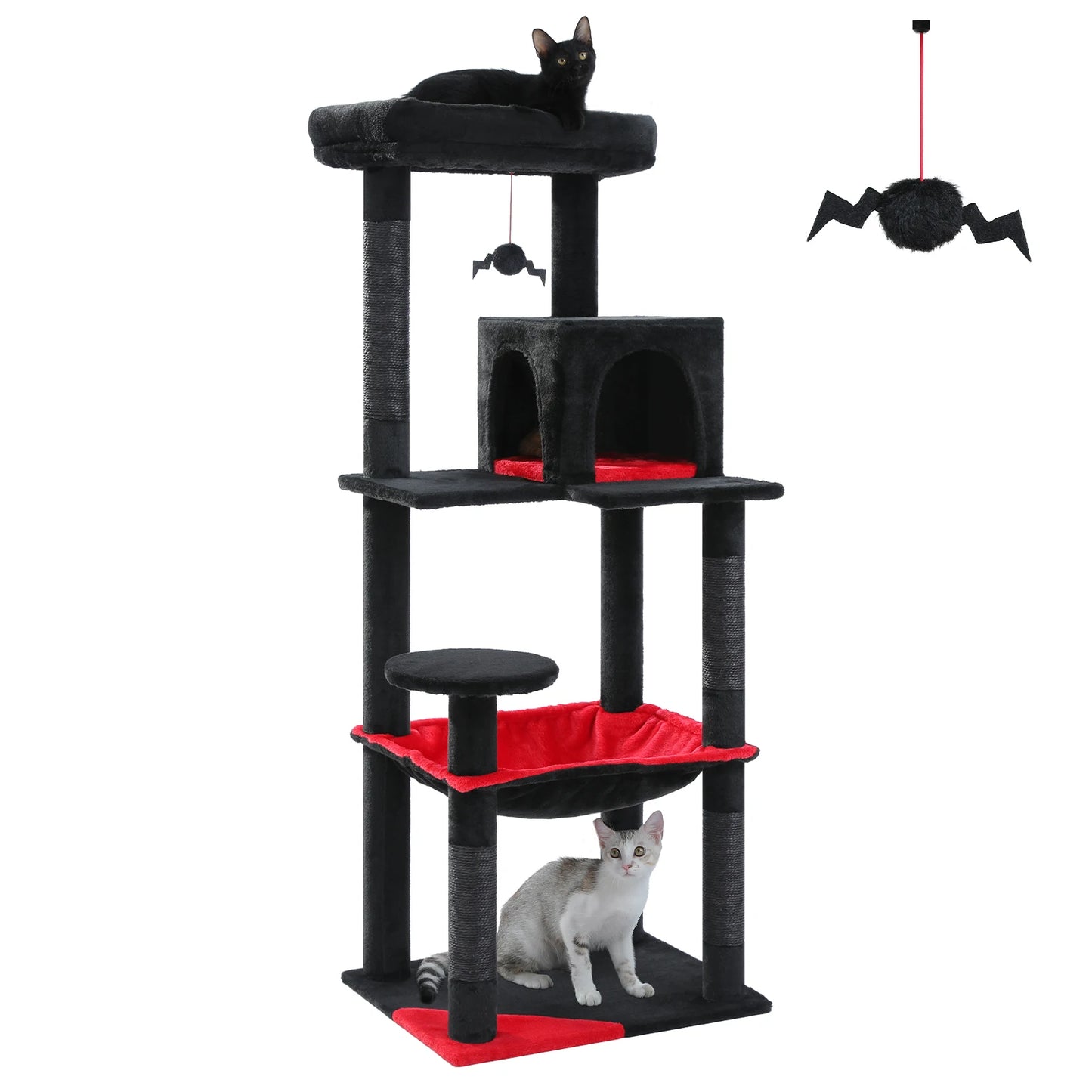 Tour d'arbre à chat à 5 niveaux pour grands chats avec hamac extra-large, niche confortable, poteaux à griffer en sisal et perchoir moelleux – Centre d'activités d'intérieur adapté aux chats lourds