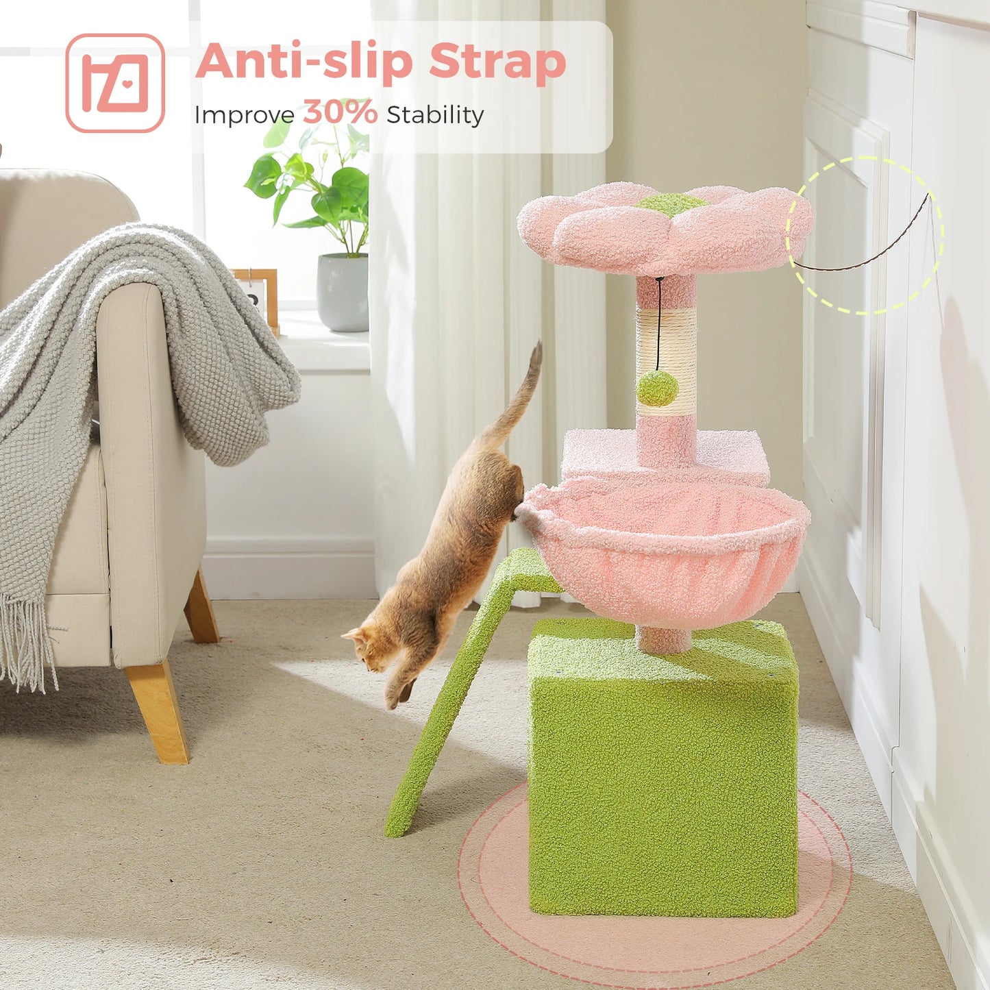 Arbre à chat tour cactus pour petits chats avec rampe à griffer en sisal, hamac douillet, condo pour chat et perchoir supérieur amovible – Aire de jeux compacte pour chat d’intérieur.