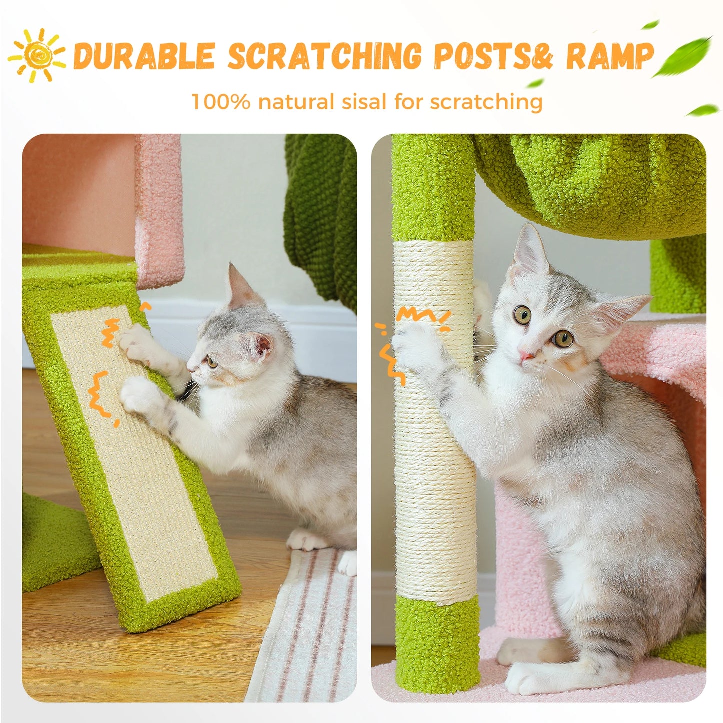 Arbre à chat de luxe tout-en-un avec 2 condos spacieux, grand hamac, perchoir rembourré, poteaux à griffer et rampe – Centre robuste de jeu et de repos multi-chats pour gros chats avec sangle de sécurité.