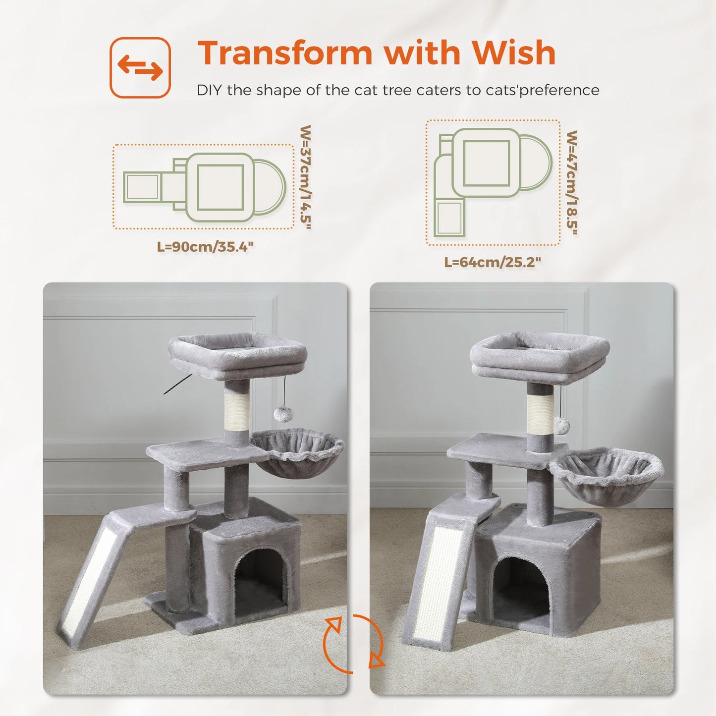 Tour pour chat réglable à 5 niveaux, du sol au plafond, avec poteaux à griffer en sisal, hamac en peluche et jouet suspendu – Design moderne en forme de cactus pour les jeux d'intérieur de plusieurs chats