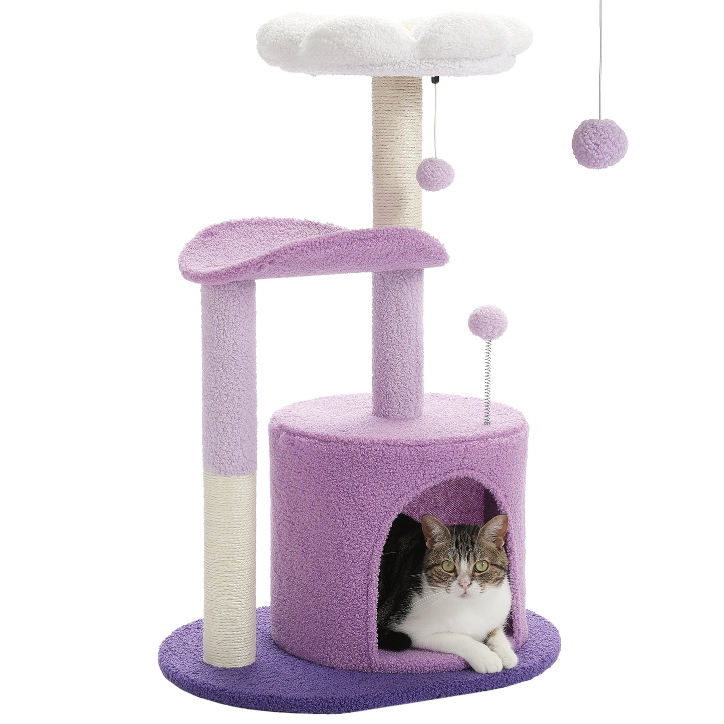 Arbre à chat cactus durable avec perchoir courbe, condo douillet, lit supérieur amovible, poteau à griffer en sisal naturel, tour pour chat d'intérieur.
