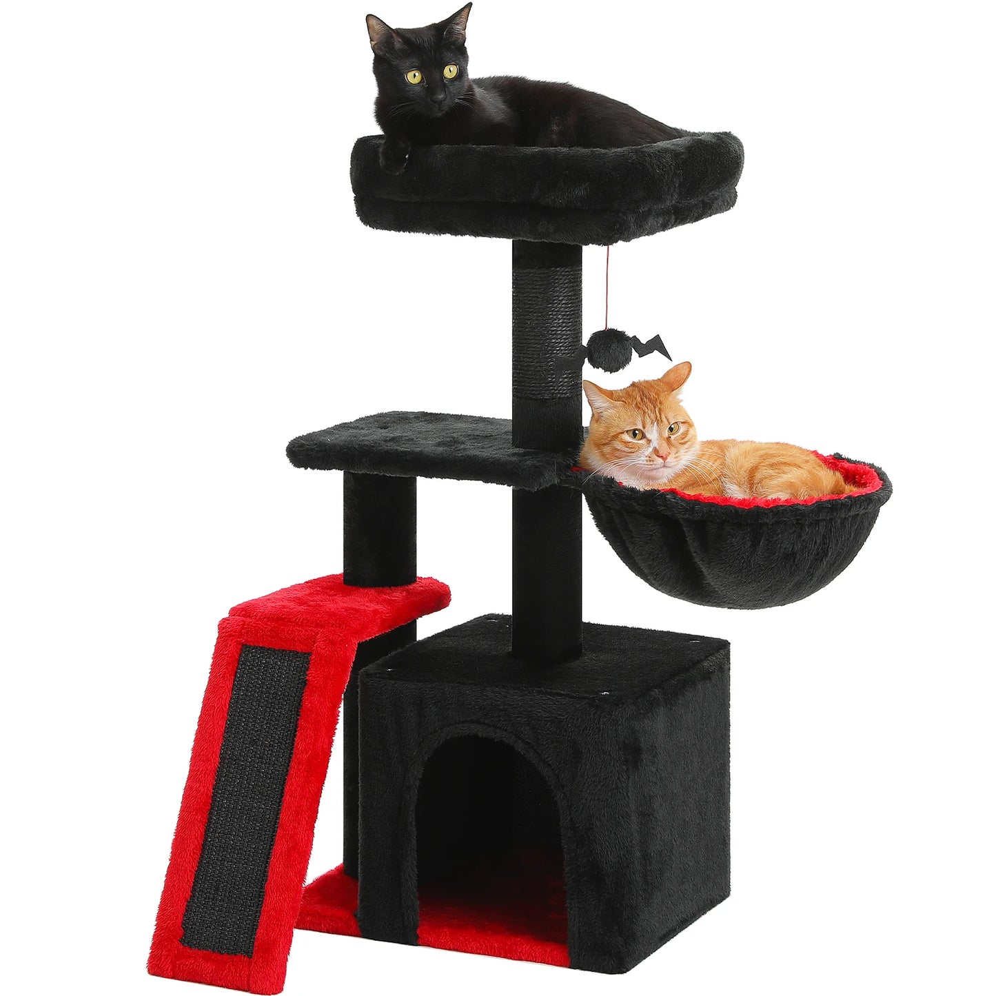Tour pour chat réglable à 5 niveaux, du sol au plafond, avec poteaux à griffer en sisal, hamac en peluche et jouet suspendu – Design moderne en forme de cactus pour les jeux d'intérieur de plusieurs chats