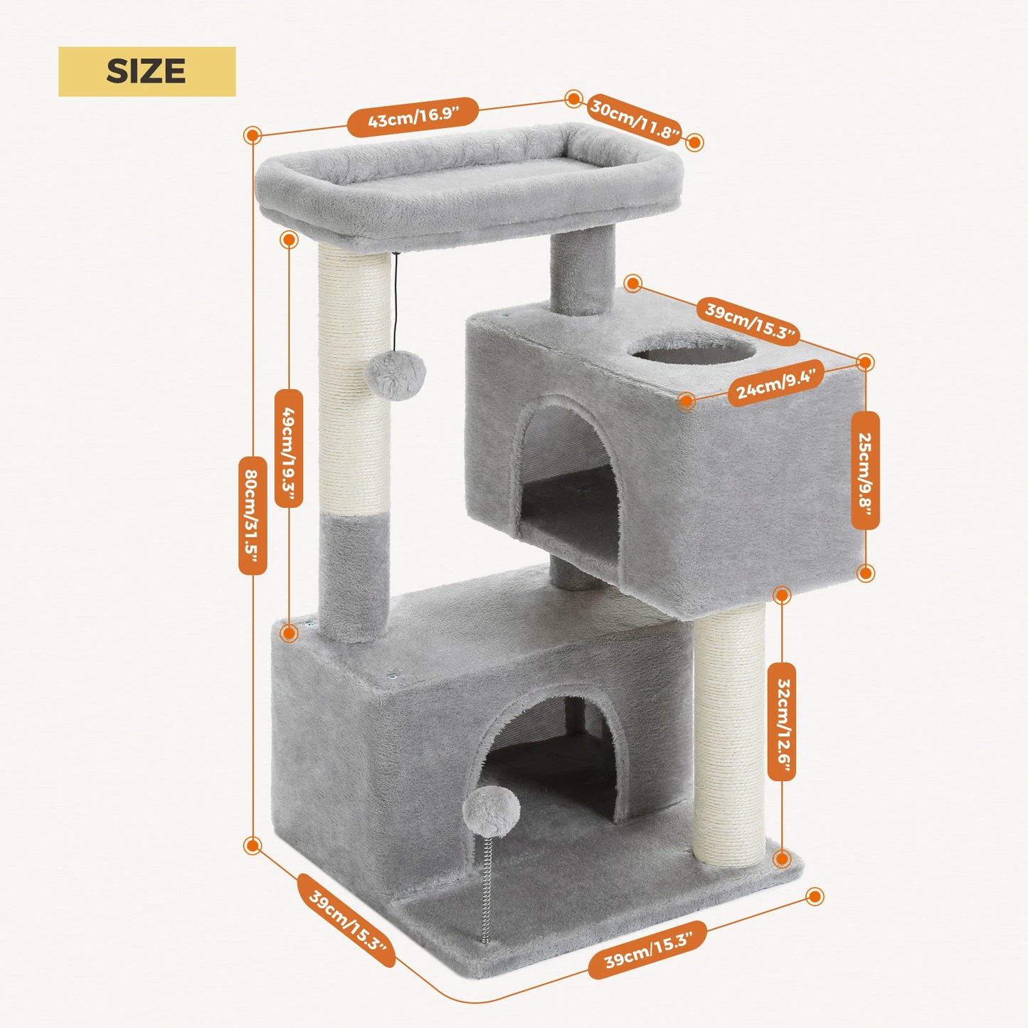 Arbre à chat de luxe tout-en-un avec 2 condos spacieux, grand hamac, perchoir rembourré, poteaux à griffer et rampe – Centre robuste de jeu et de repos multi-chats pour gros chats avec sangle de sécurité.