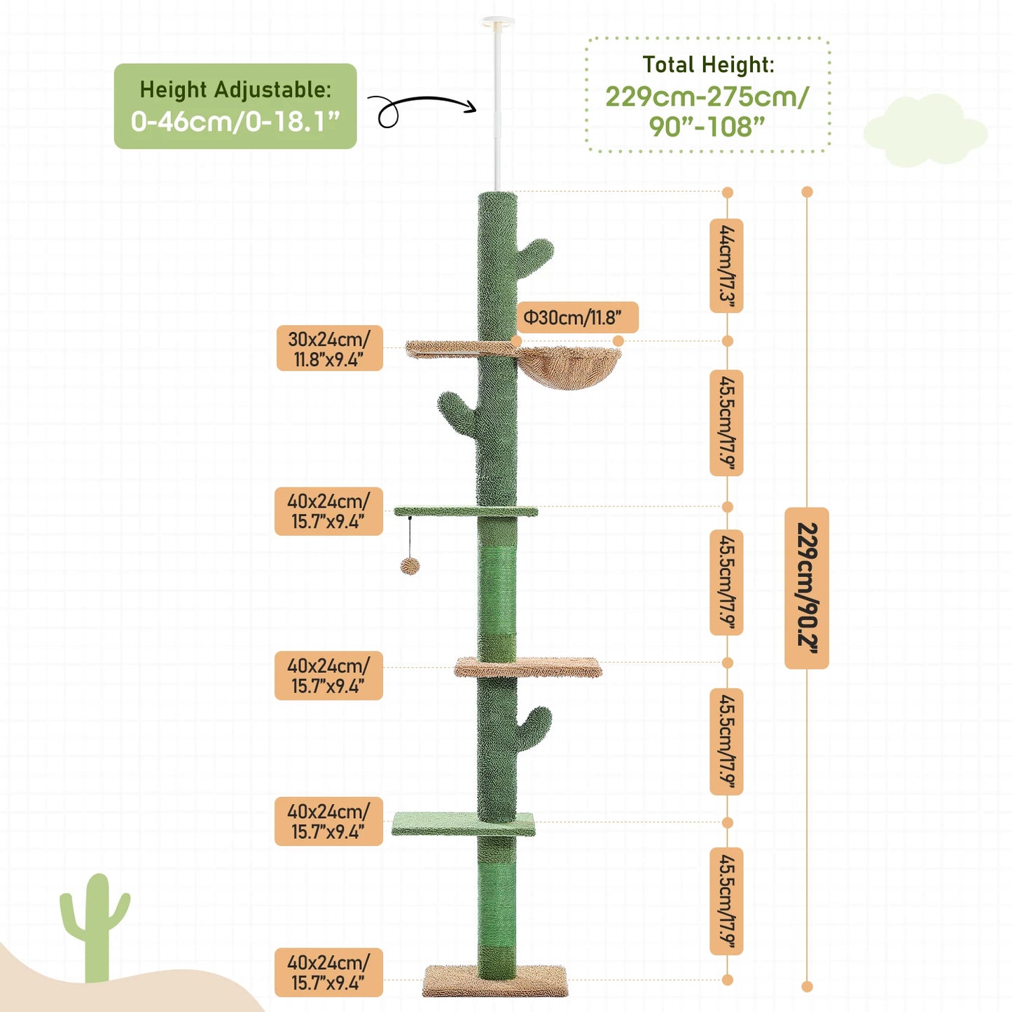 Tour d'arbre à chat d'intérieur transformable avec grand hamac moelleux, Perchoir supérieur amovible et poteaux à griffer en sisal naturel