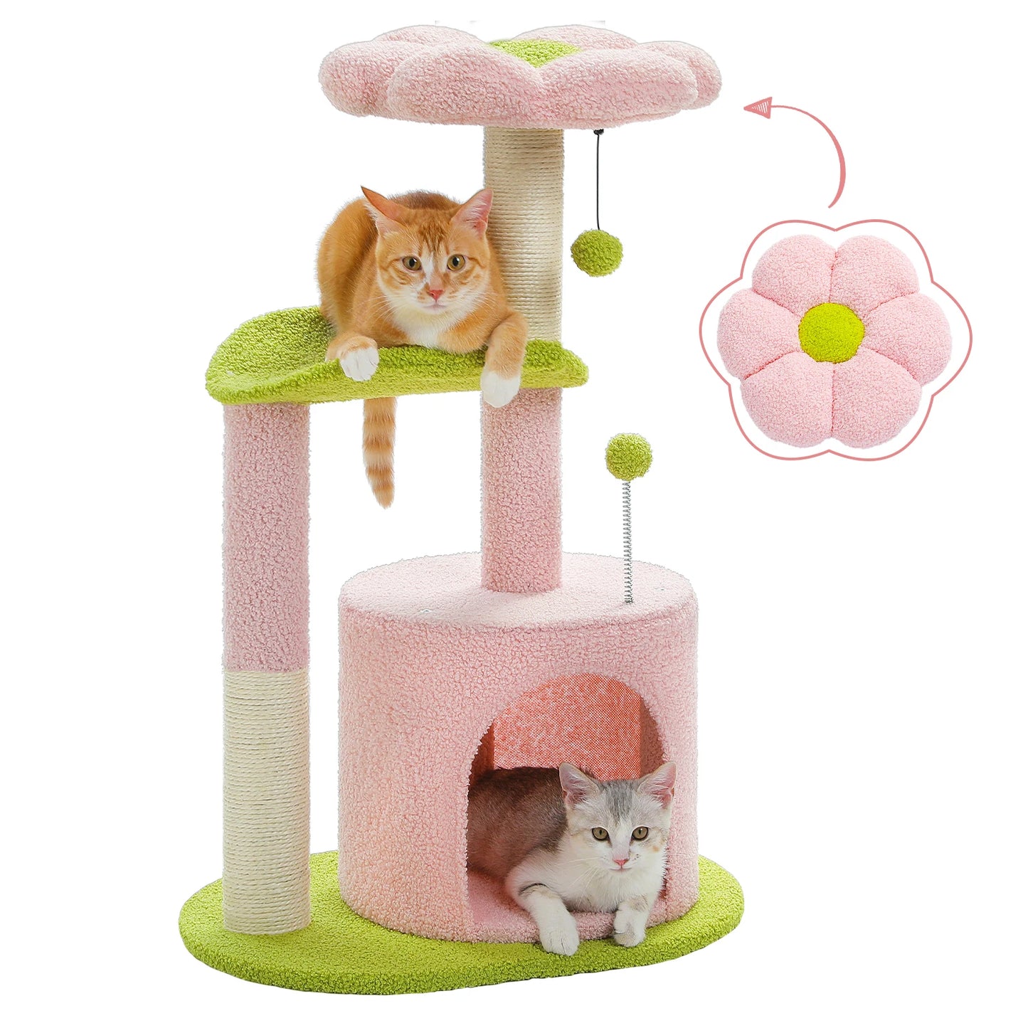 Arbre à chat cactus durable avec perchoir courbe, condo douillet, lit supérieur amovible, poteau à griffer en sisal naturel, tour pour chat d'intérieur.