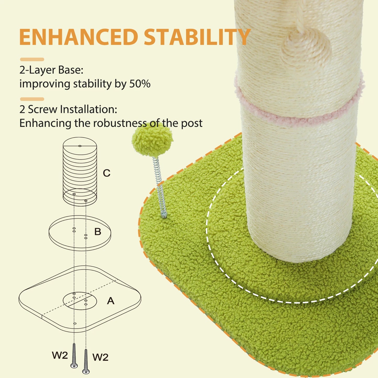 Arbre à chat fleur rose avec poteau à griffer en sisal naturel super épais, perchoir stable intérieur avec tapis et boules interactives.