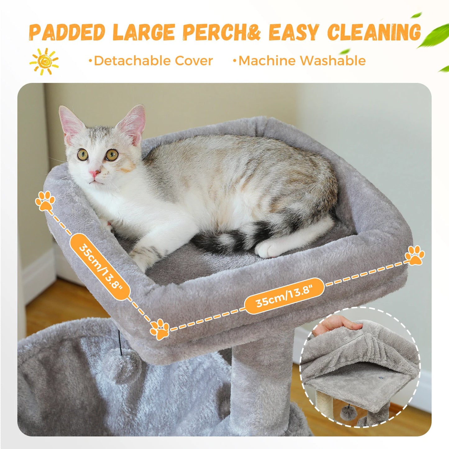 Arbre à chat de luxe tout-en-un avec 2 condos spacieux, grand hamac, perchoir rembourré, poteaux à griffer et rampe – Centre robuste de jeu et de repos multi-chats pour gros chats avec sangle de sécurité.