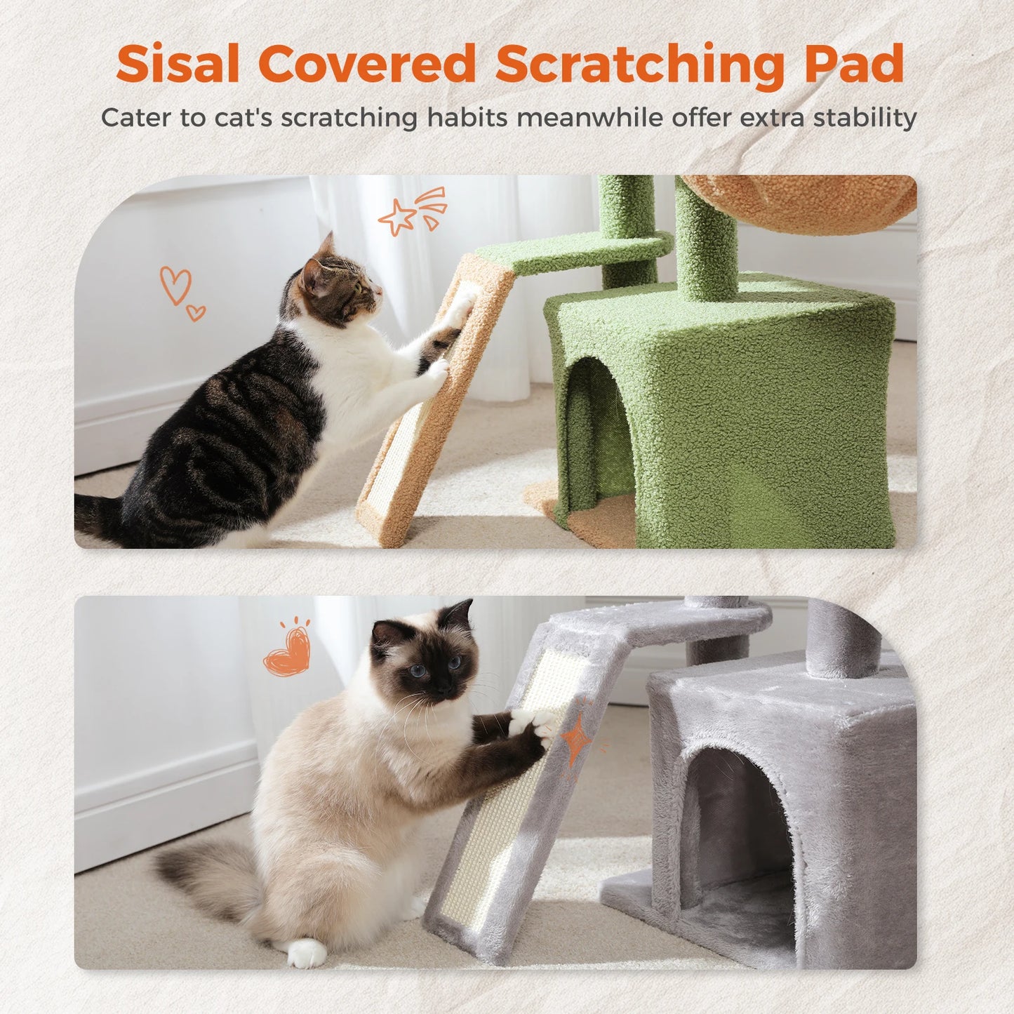 Arbre à chat tour cactus pour petits chats avec rampe à griffer en sisal, hamac douillet, condo pour chat et perchoir supérieur amovible – Aire de jeux compacte pour chat d’intérieur.