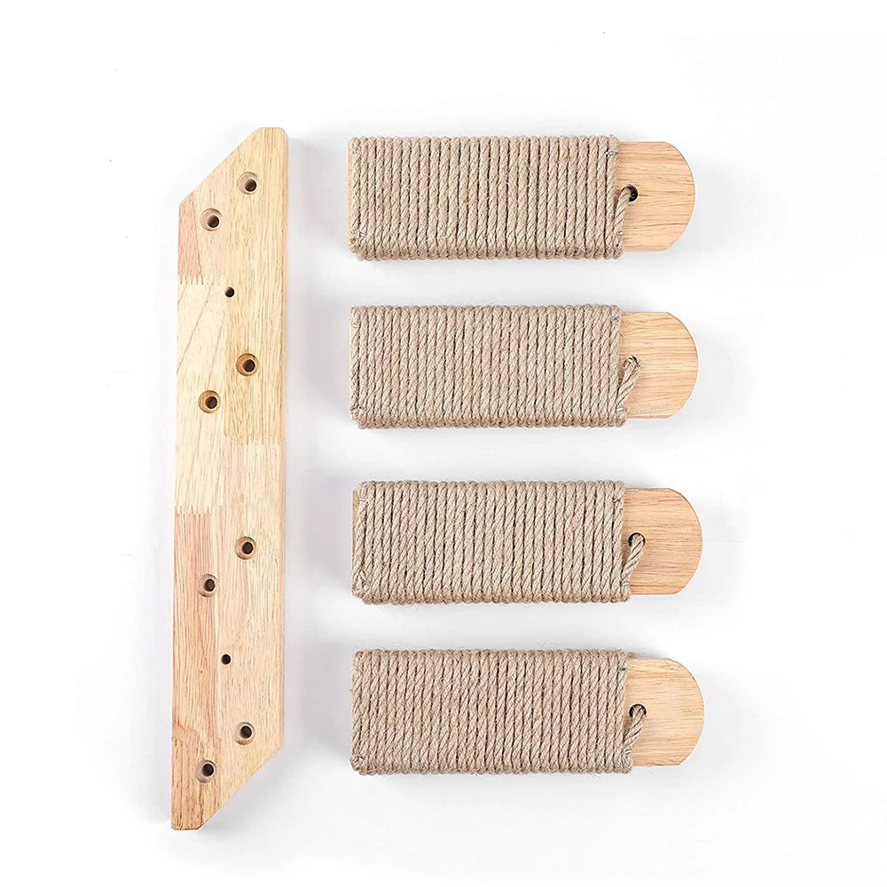 Étagère murale d’escalade pour chat avec échelle, marches, poteau à griffer en sisal, lit douillet et cachette – Tour d’arbre à chat modulaire d’intérieur et accessoires de mobilier pour animaux