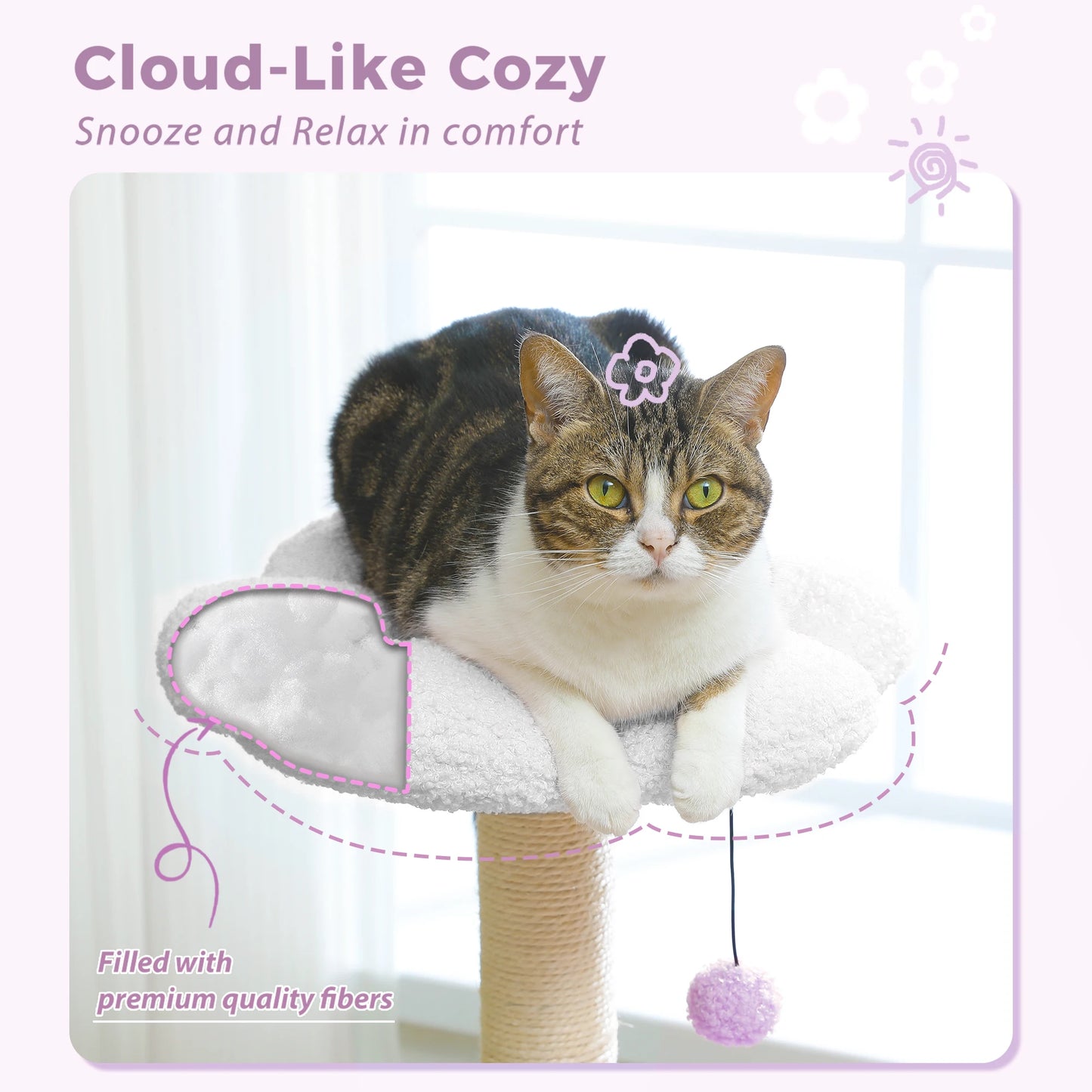 Arbre à chat cactus durable avec perchoir courbe, condo douillet, lit supérieur amovible, poteau à griffer en sisal naturel, tour pour chat d'intérieur.