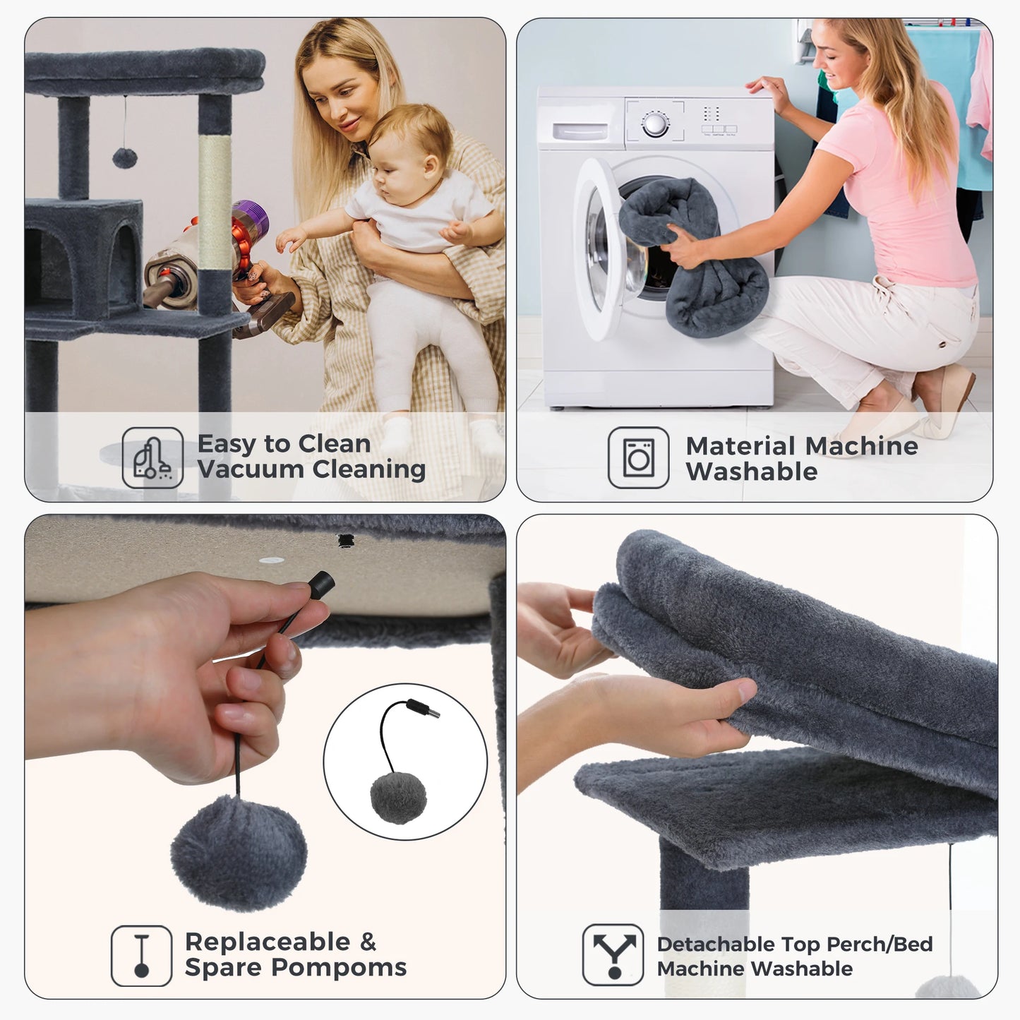 Tour d'arbre à chat à 5 niveaux pour grands chats avec hamac extra-large, niche confortable, poteaux à griffer en sisal et perchoir moelleux – Centre d'activités d'intérieur adapté aux chats lourds