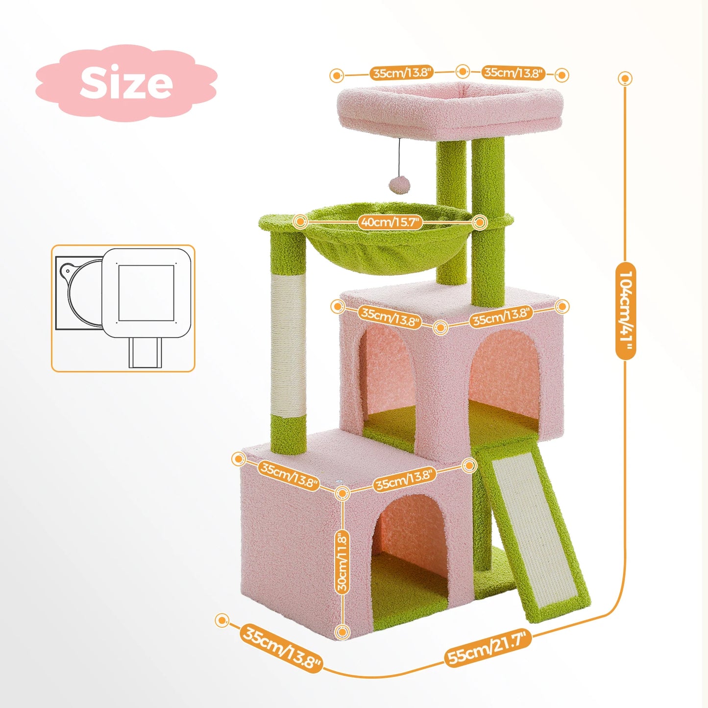 Arbre à chat de luxe tout-en-un avec 2 condos spacieux, grand hamac, perchoir rembourré, poteaux à griffer et rampe – Centre robuste de jeu et de repos multi-chats pour gros chats avec sangle de sécurité.