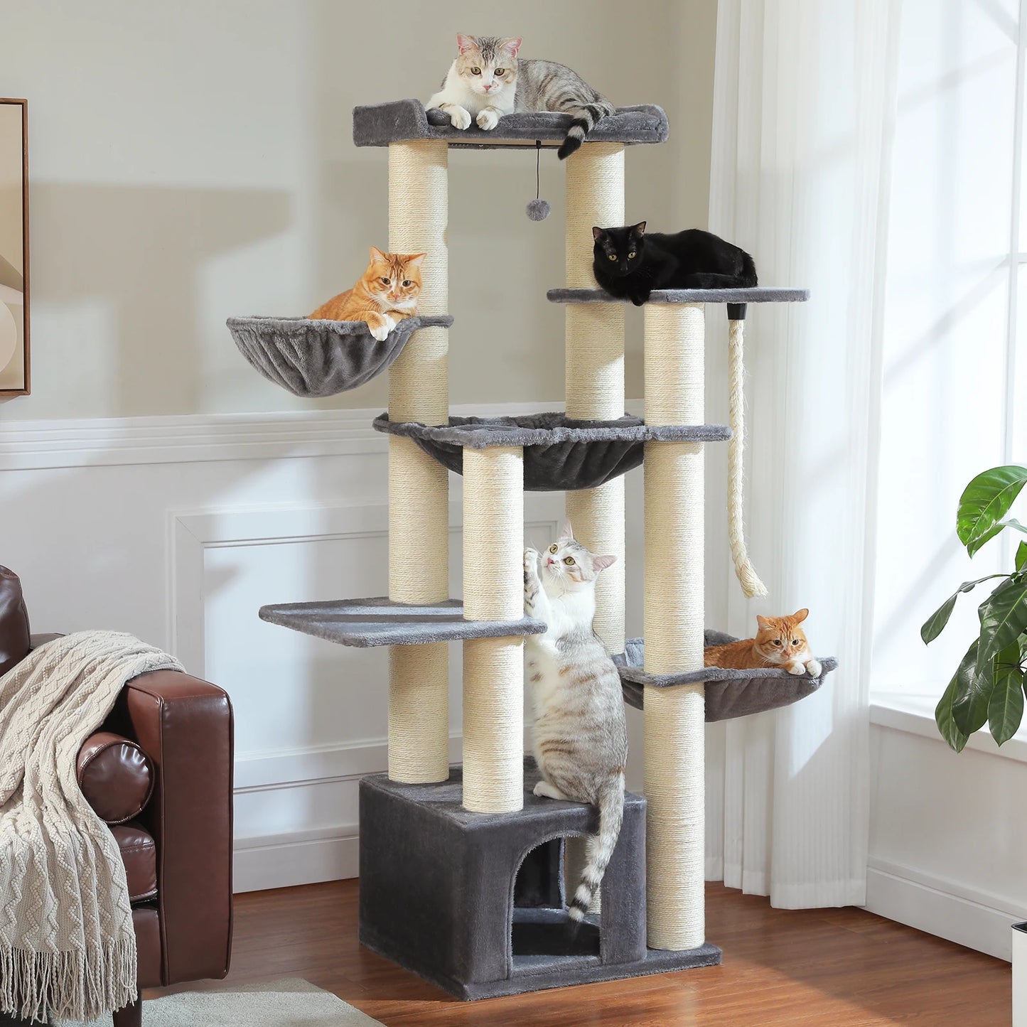 Meuble arbre à chat minimaliste s'intégrant parfaitement à un intérieur moderne Arbre à chat modulaire peu encombrant avec hamacs amovibles et lavables