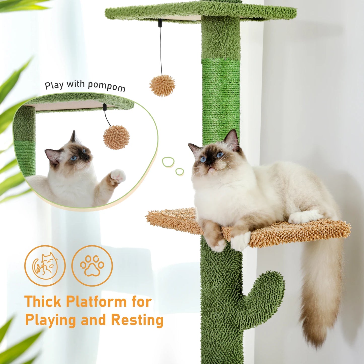 Tour d'arbre à chat d'intérieur transformable avec grand hamac moelleux, Perchoir supérieur amovible et poteaux à griffer en sisal naturel