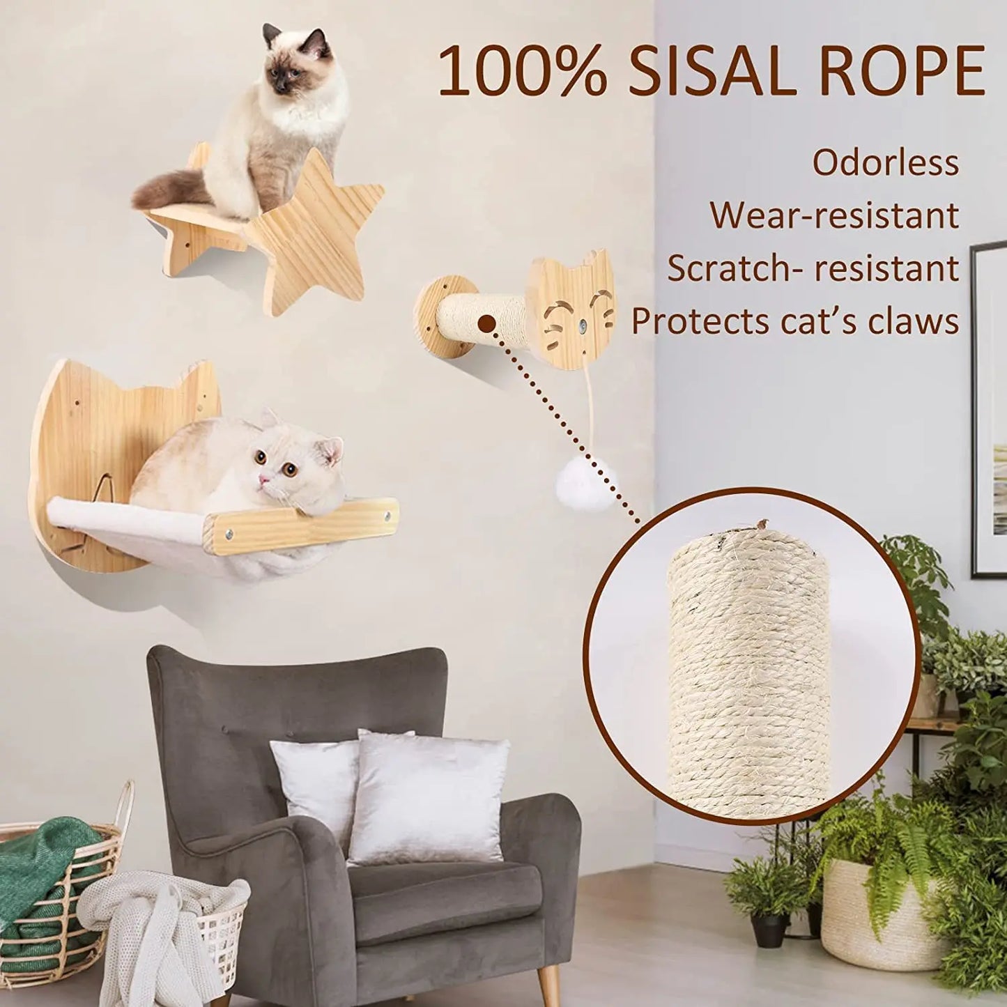 Hamac mural pour chat 1 pièce, lit pour chat en bois, étagères murales à griffer, plateforme d’escalade élevée, meuble arbre à chat d’intérieur.
