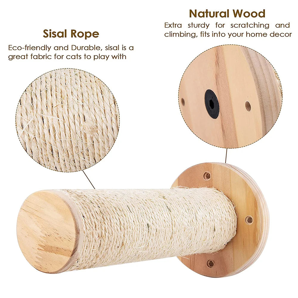 Étagère murale d’escalade pour chat avec échelle, marches, poteau à griffer en sisal, lit douillet et cachette – Tour d’arbre à chat modulaire d’intérieur et accessoires de mobilier pour animaux